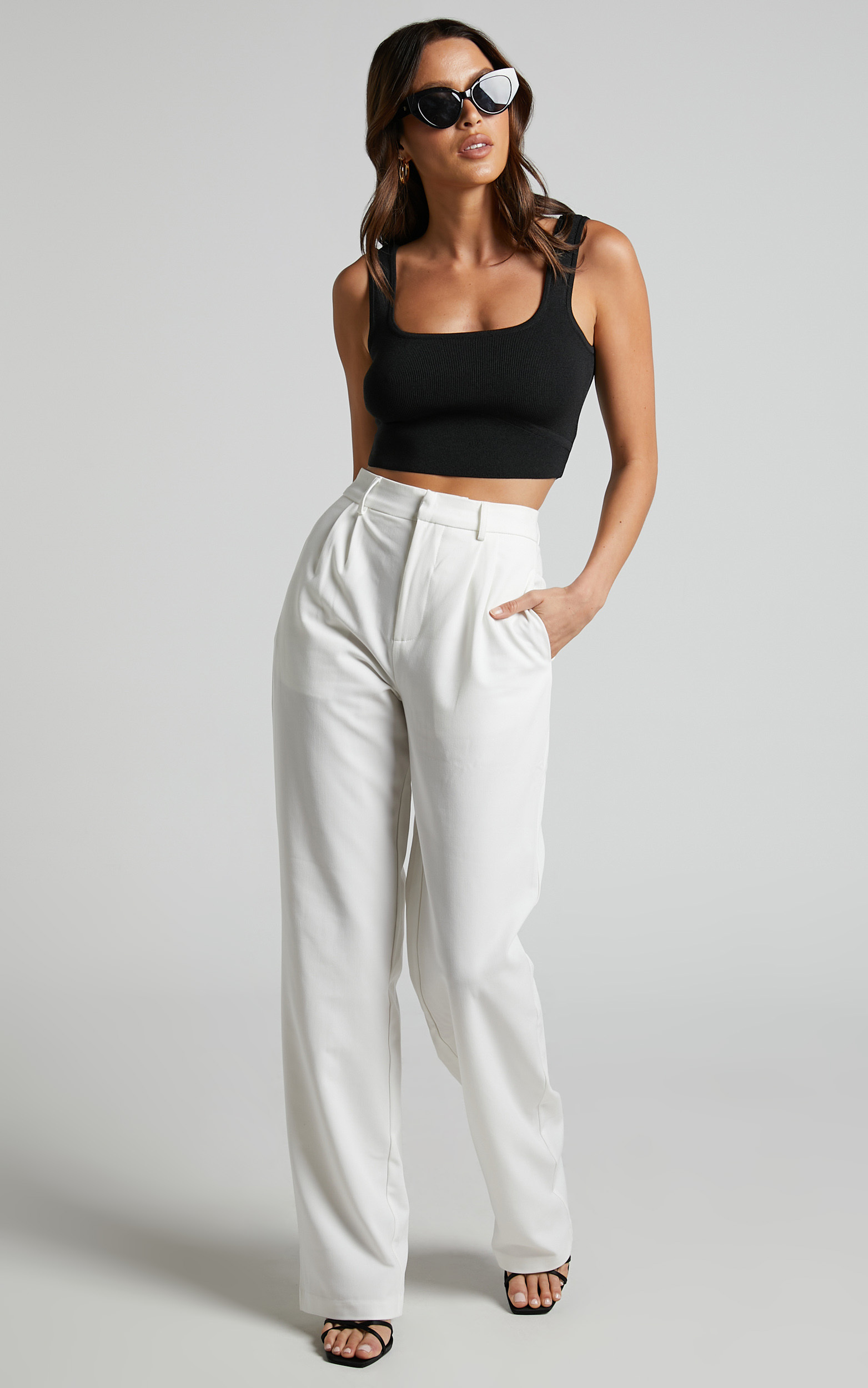Lorcan Pants - High Waisted Tailored Pants in White - 04, WHT6, hi-res image number null