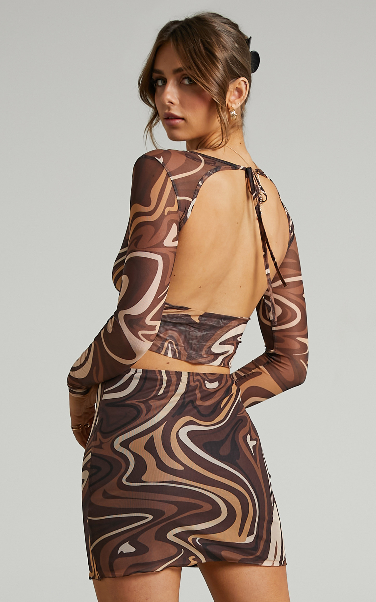 Ababa Retro Swirl Mini Skirt in Chocolate - 06, BRN1, hi-res image number null