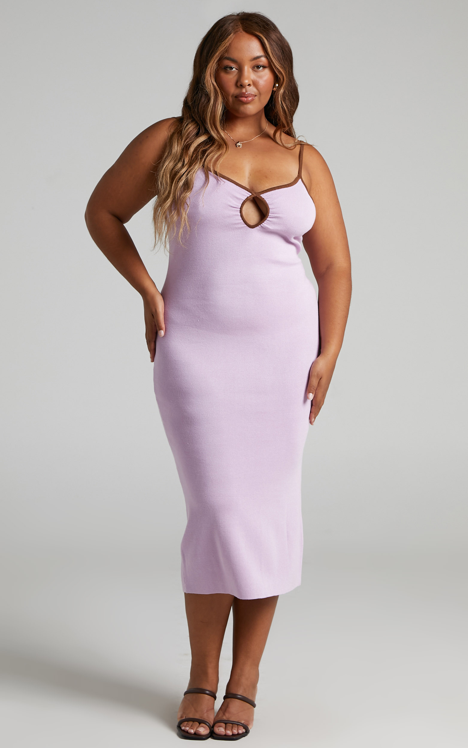 Millicent Keyhole Detail Strappy Knit Bodycon Midi Dress in Lilac - 06, PRP1, hi-res image number null