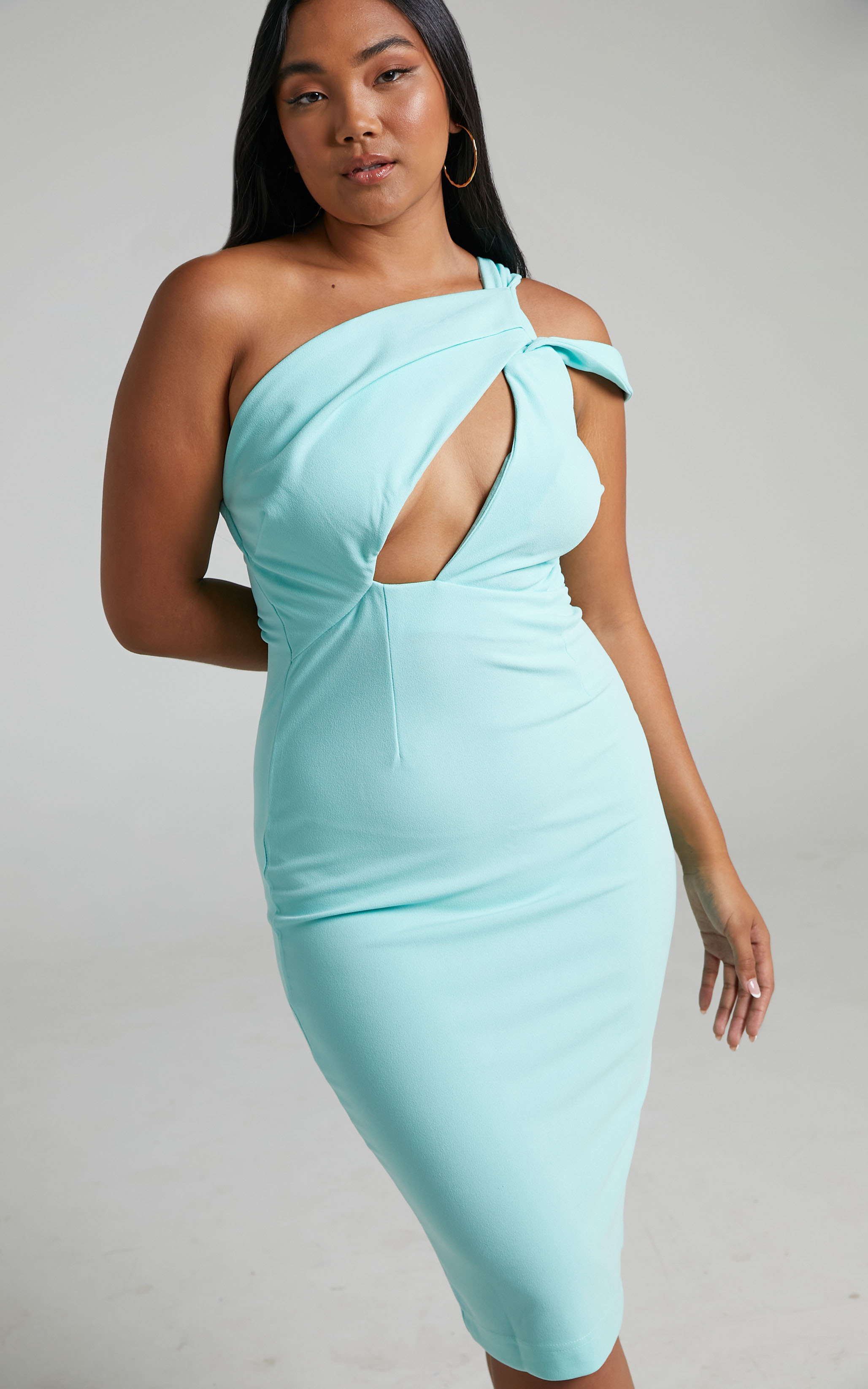 Zita Cut Out One Shoulder Bodycon Midi Dress in Light Blue - 06, BLU1, hi-res image number null