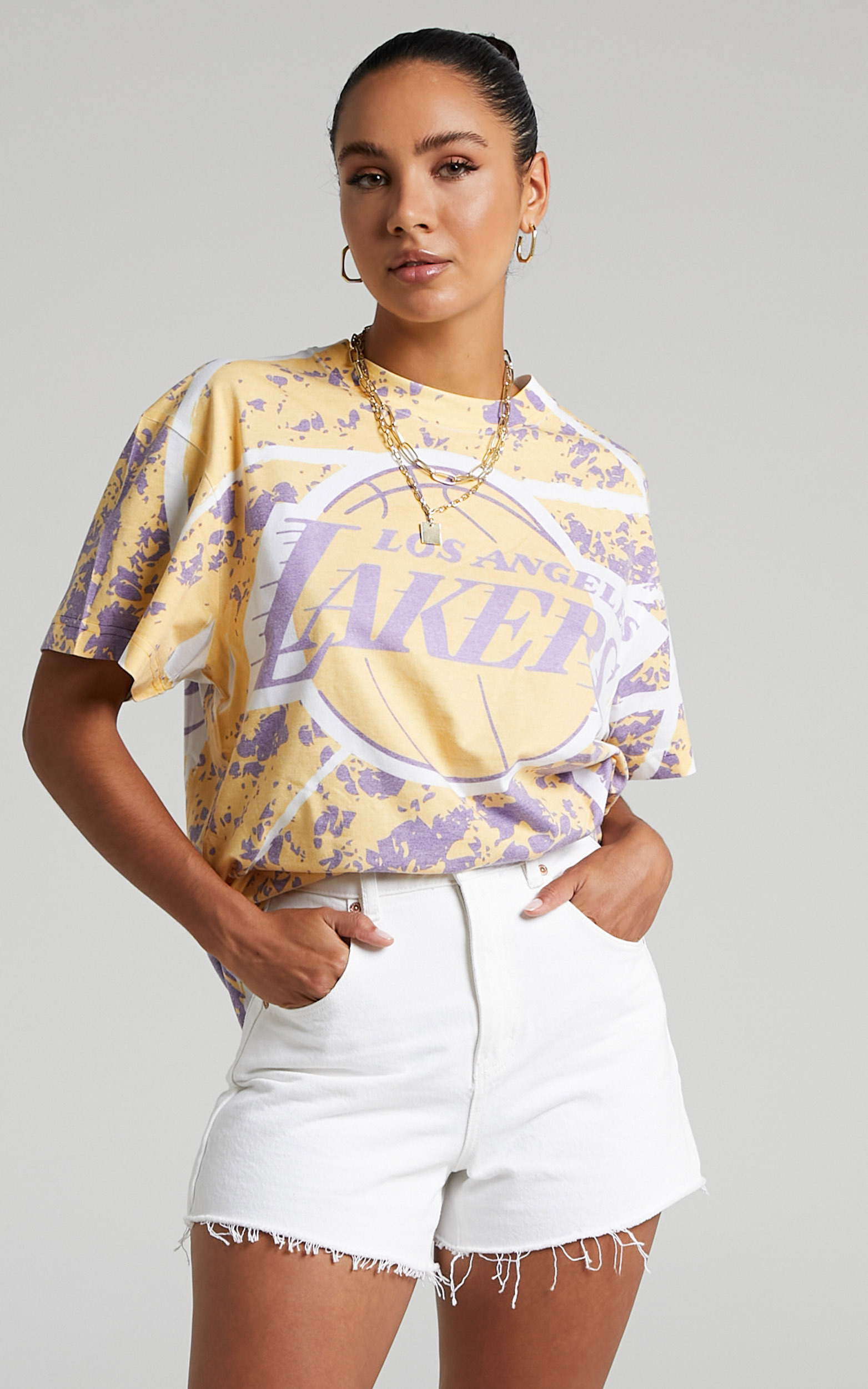 Mitchell & Ness - Lakers Jumbotron Sublimated Tee in Gold - L, GLD1, hi-res image number null