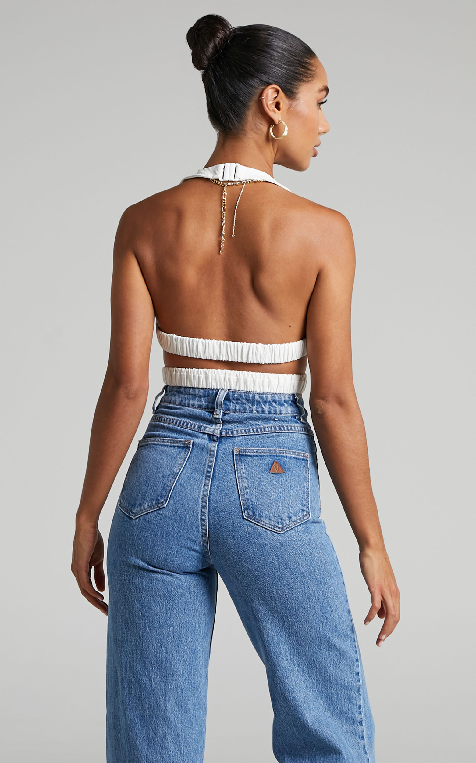 Rubelita Cut Out Halter Neck Crop Top in Off White - 06, WHT1, hi-res image number null