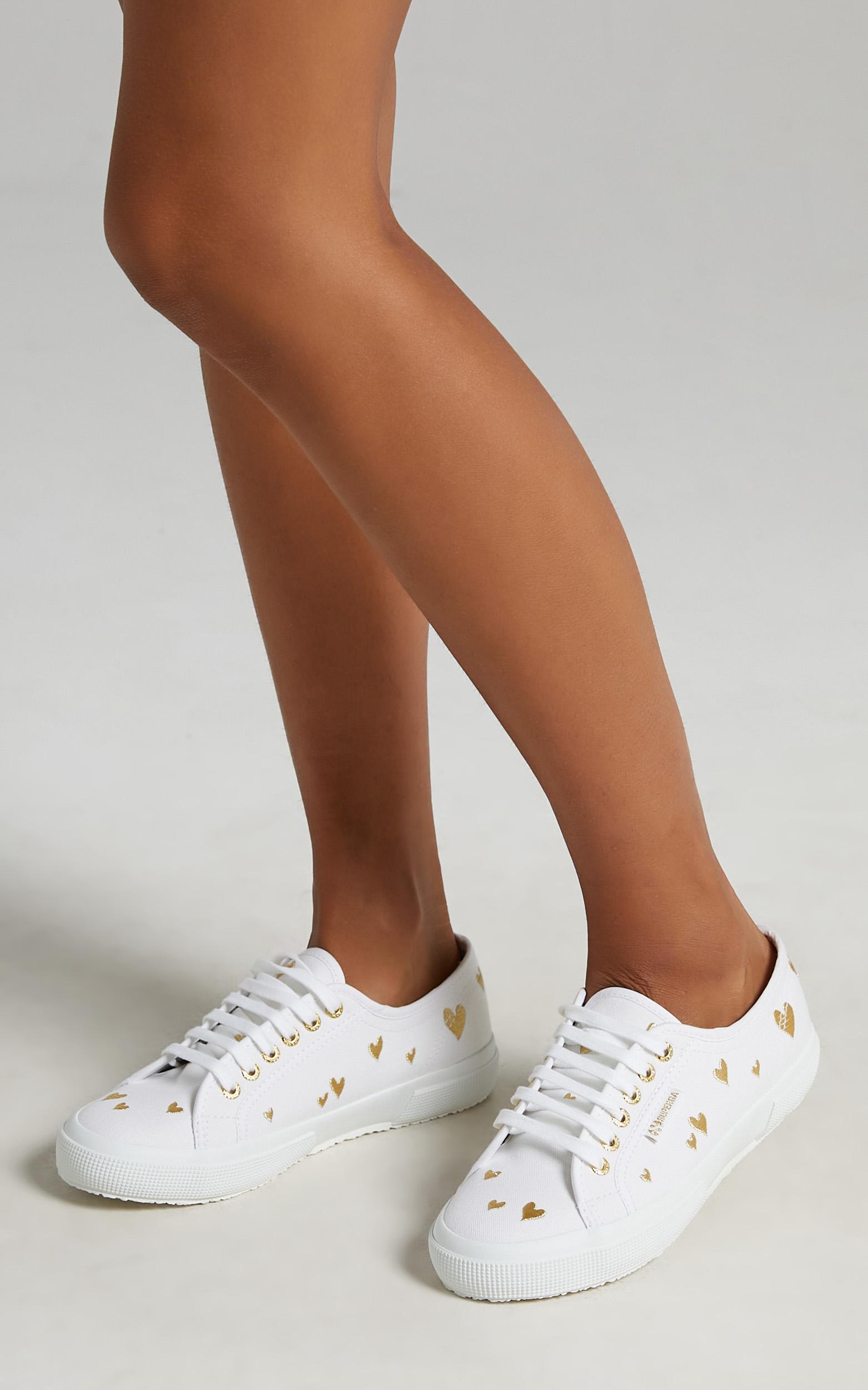 Superga - 2750 Hearts Embroidery Sneakers in A1Z White - Gold Hearts - 05, WHT1, hi-res image number null