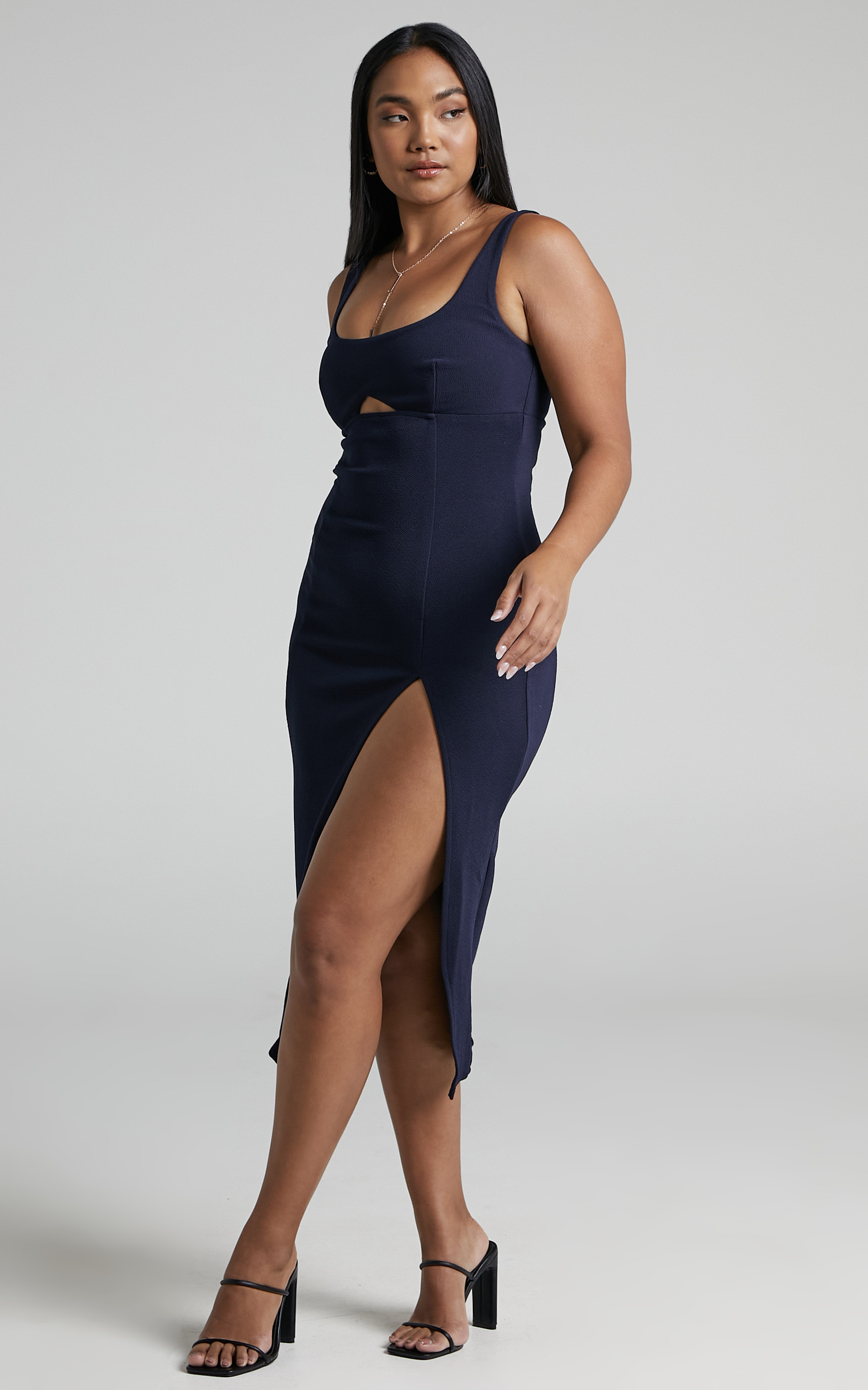 Lorevie Cut Out Split Bodycon Midi Dress in Navy - 06, NVY1, hi-res image number null