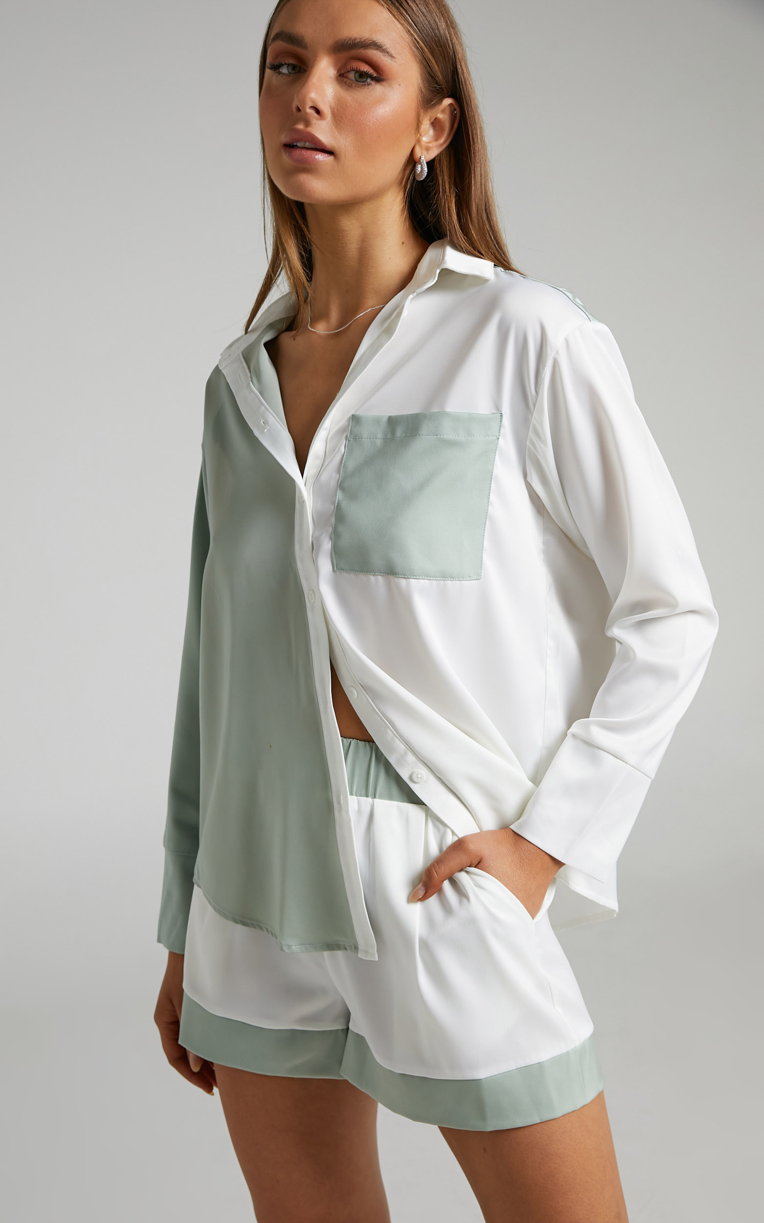 4th & Reckless - Patty Shirt in Sage & Cream - L, GRN1, hi-res image number null
