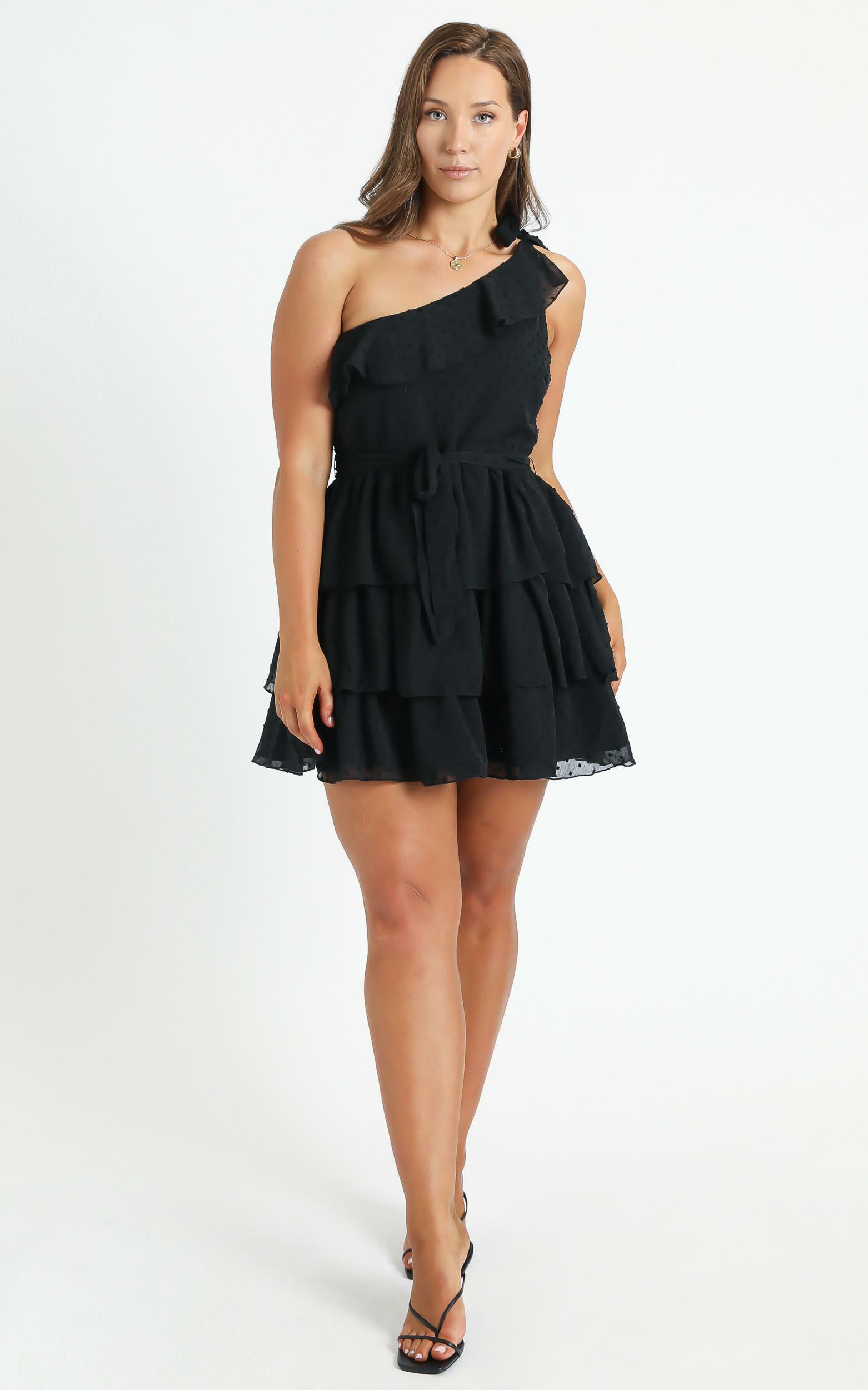 Darling I Am A Daydream One Shoulder Ruffle Mini Dress in Black - 20, BLK1, hi-res image number null