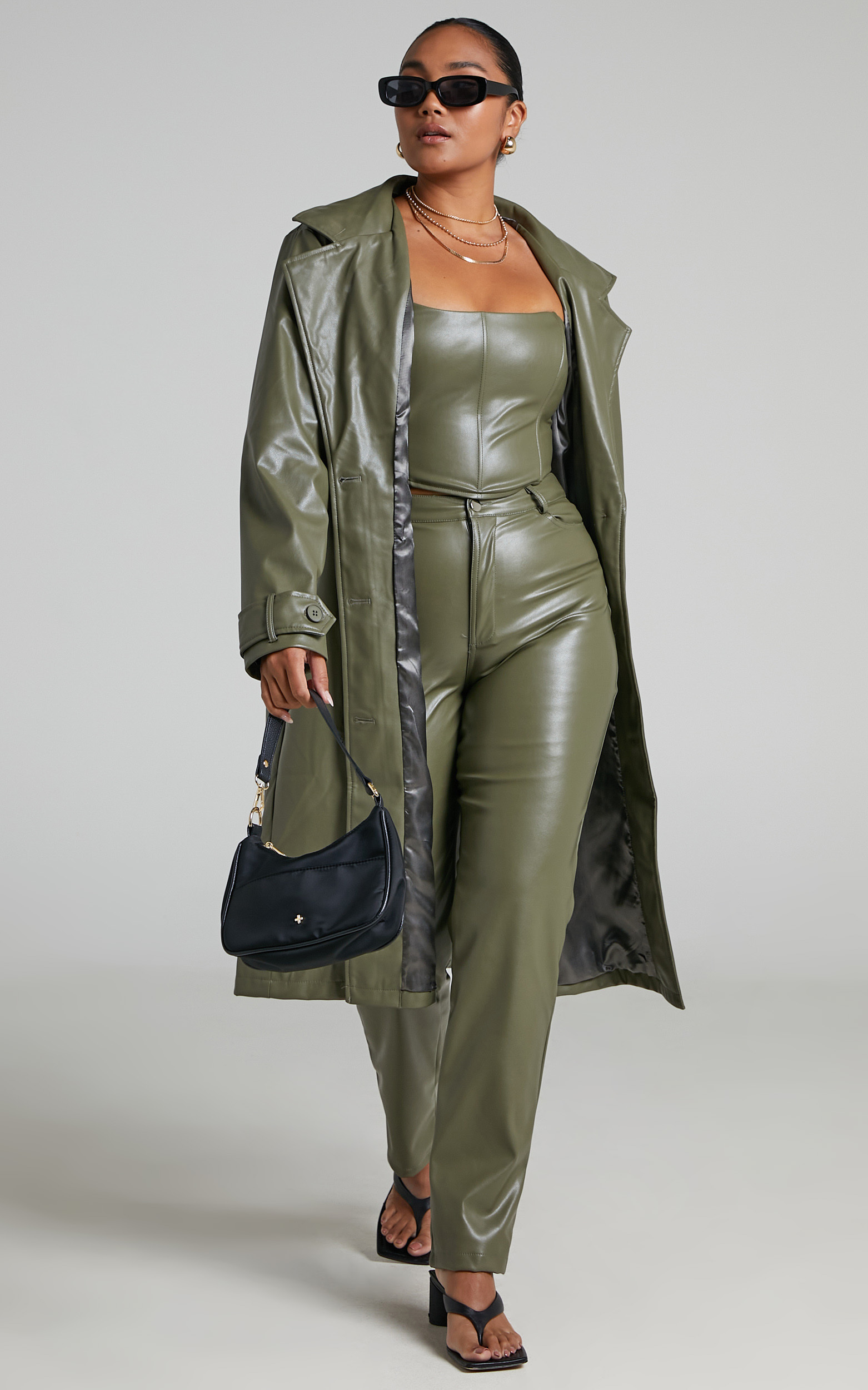 Desdemona Belted Trench Coat in OLIVE - 06, GRN2, hi-res image number null