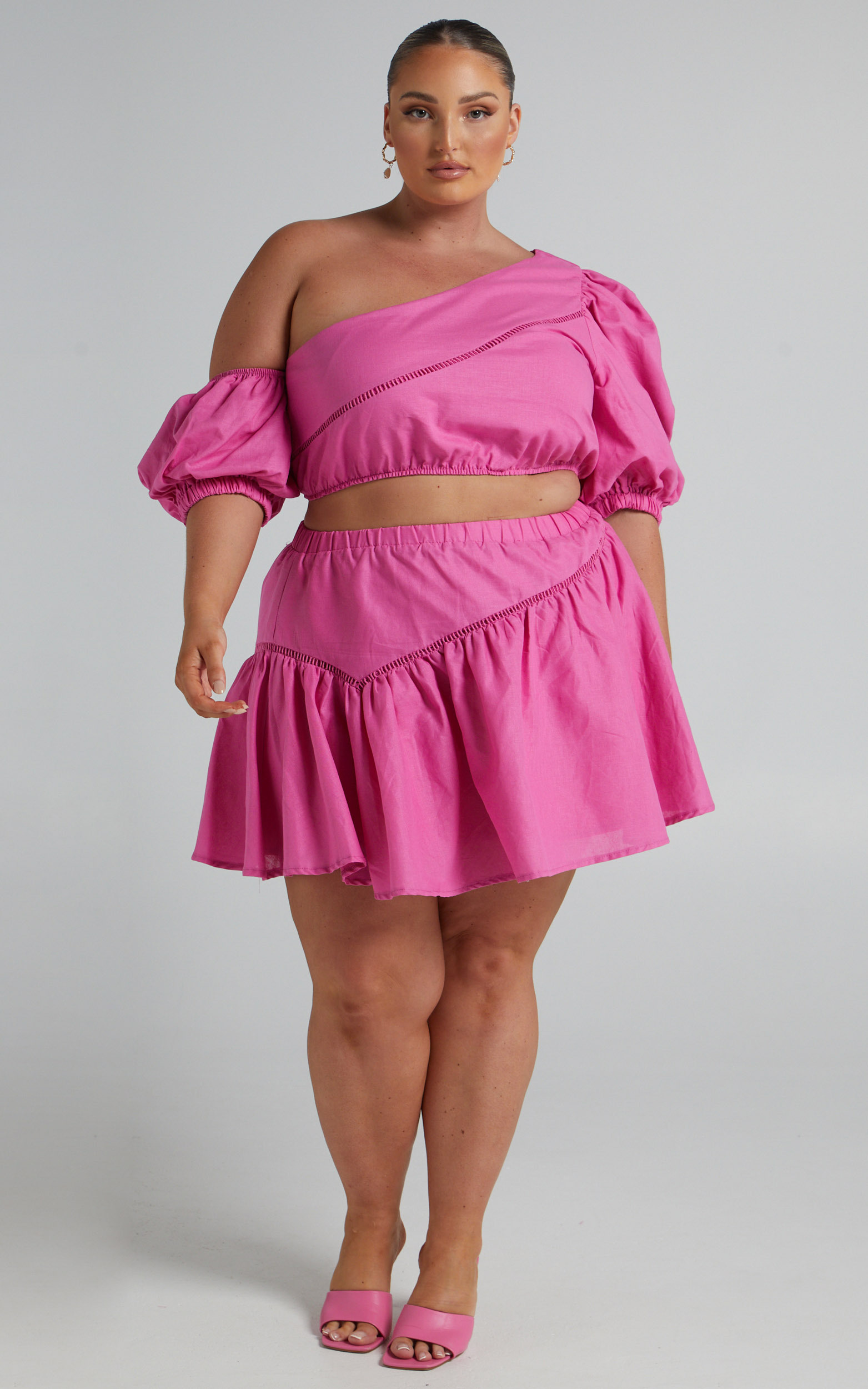 Berlyn off shoulder puff sleeve two piece set in Pink - 12, PNK1, hi-res image number null