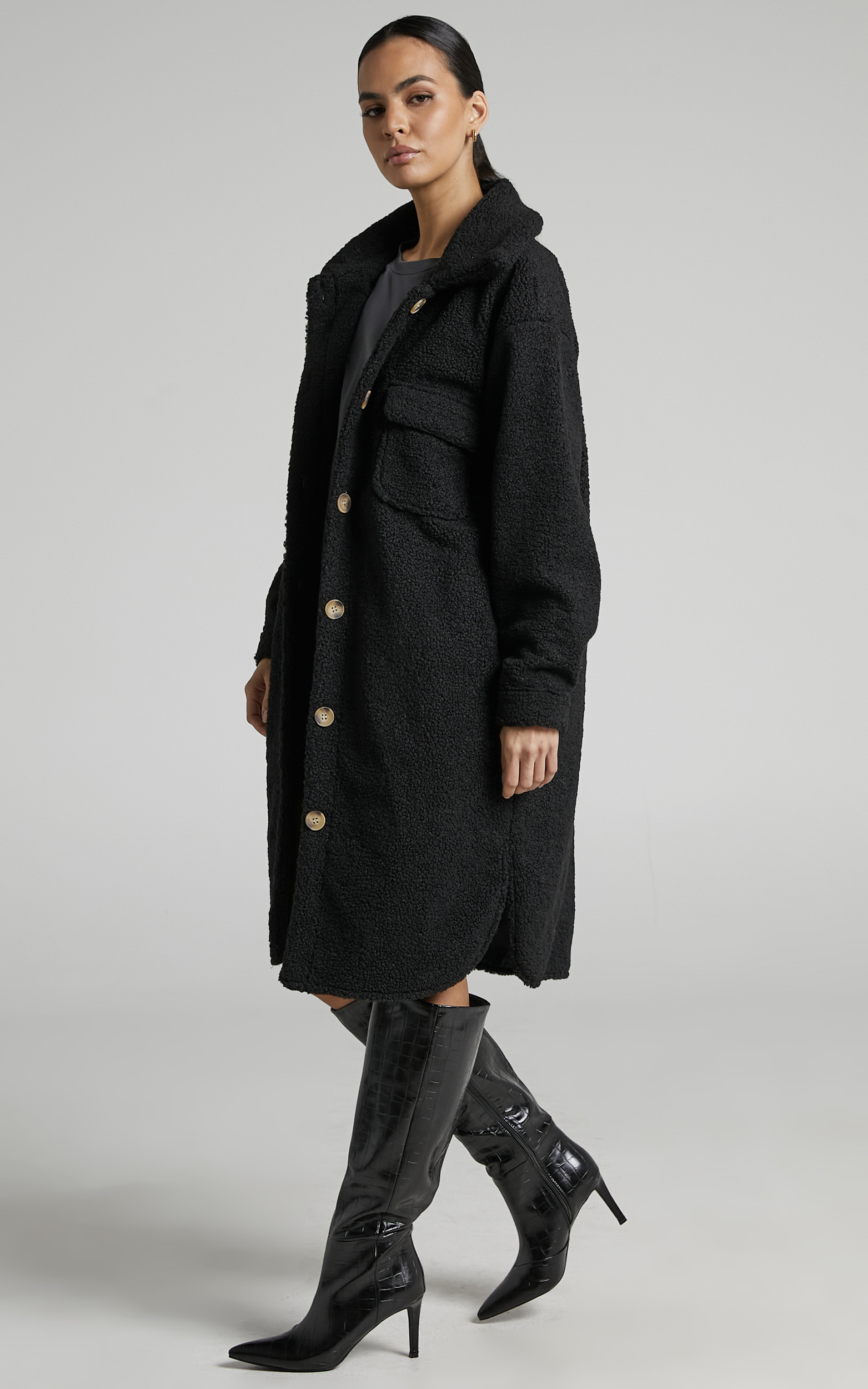 Maddie Longline Teddy Coat in Black - L, BLK1, hi-res image number null