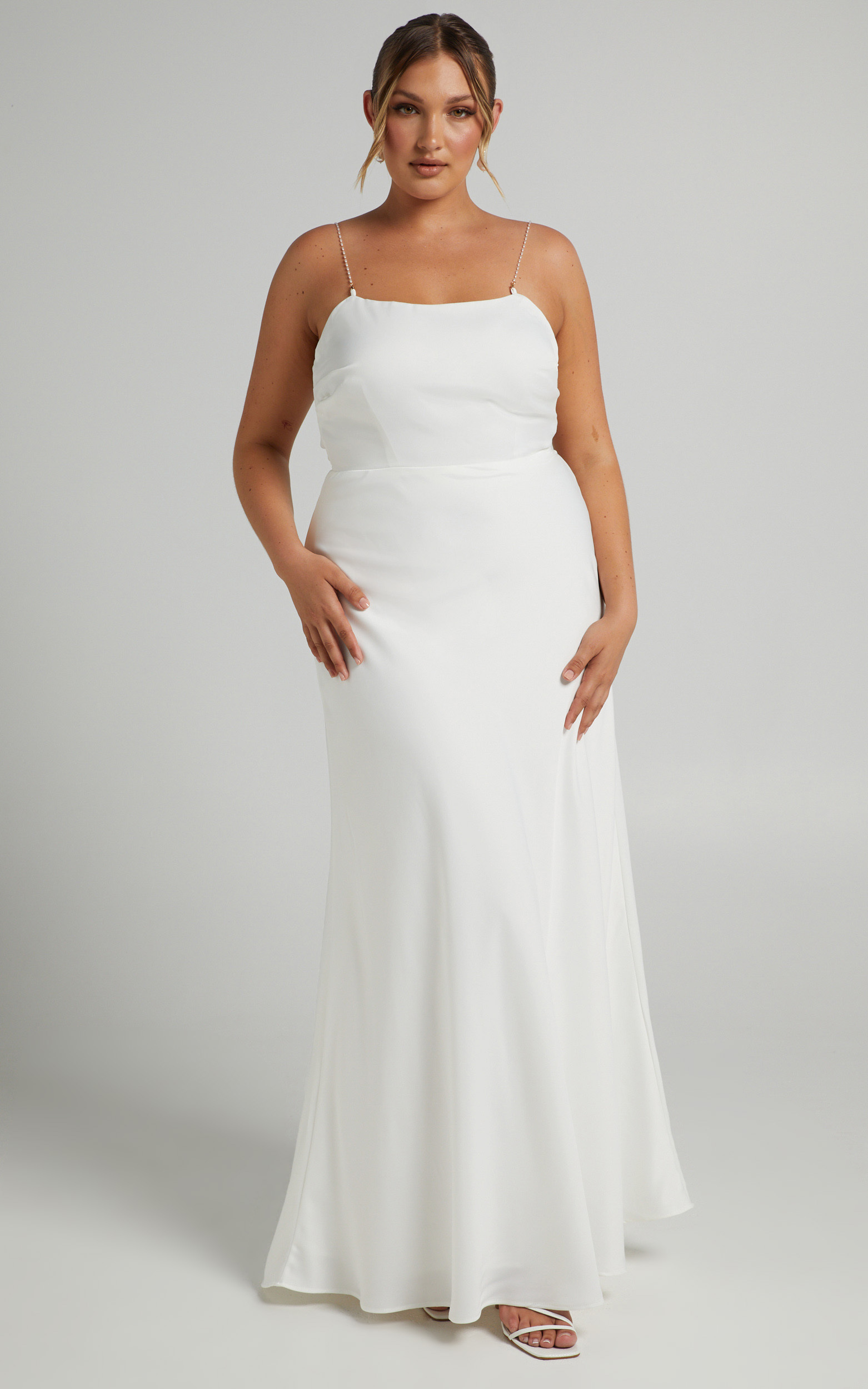 Entwined Dreams Pearl Strap Cowl Back Gown in Ivory - 06, WHT1, hi-res image number null