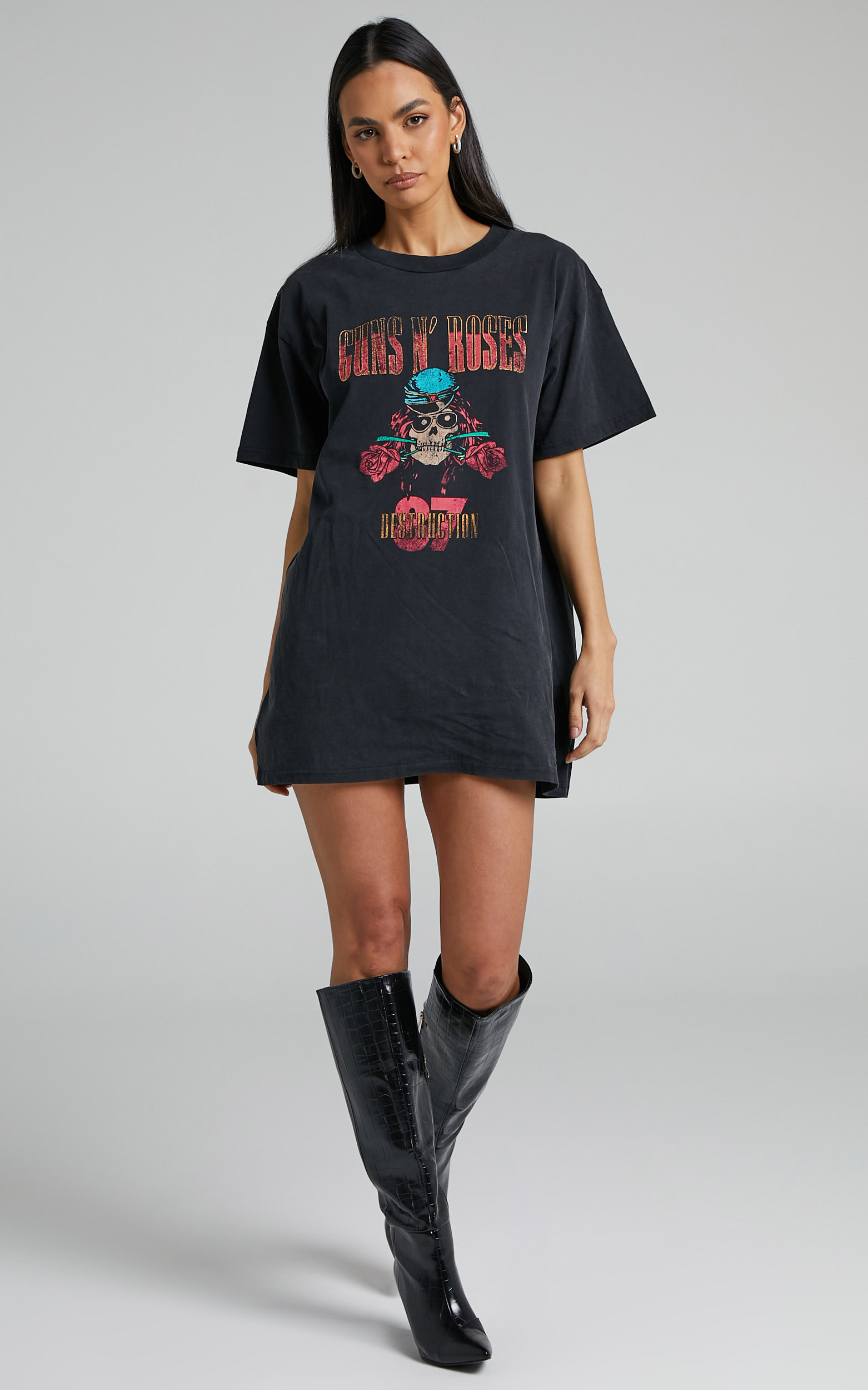 Universal Music - Guns N' Roses Tee Dress in Washed Black | Showpo USA