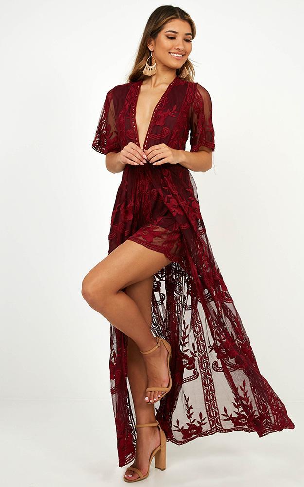 Lets Get Loud Maxi Playsuit in Wine Lace - 06, WNE5, hi-res image number null