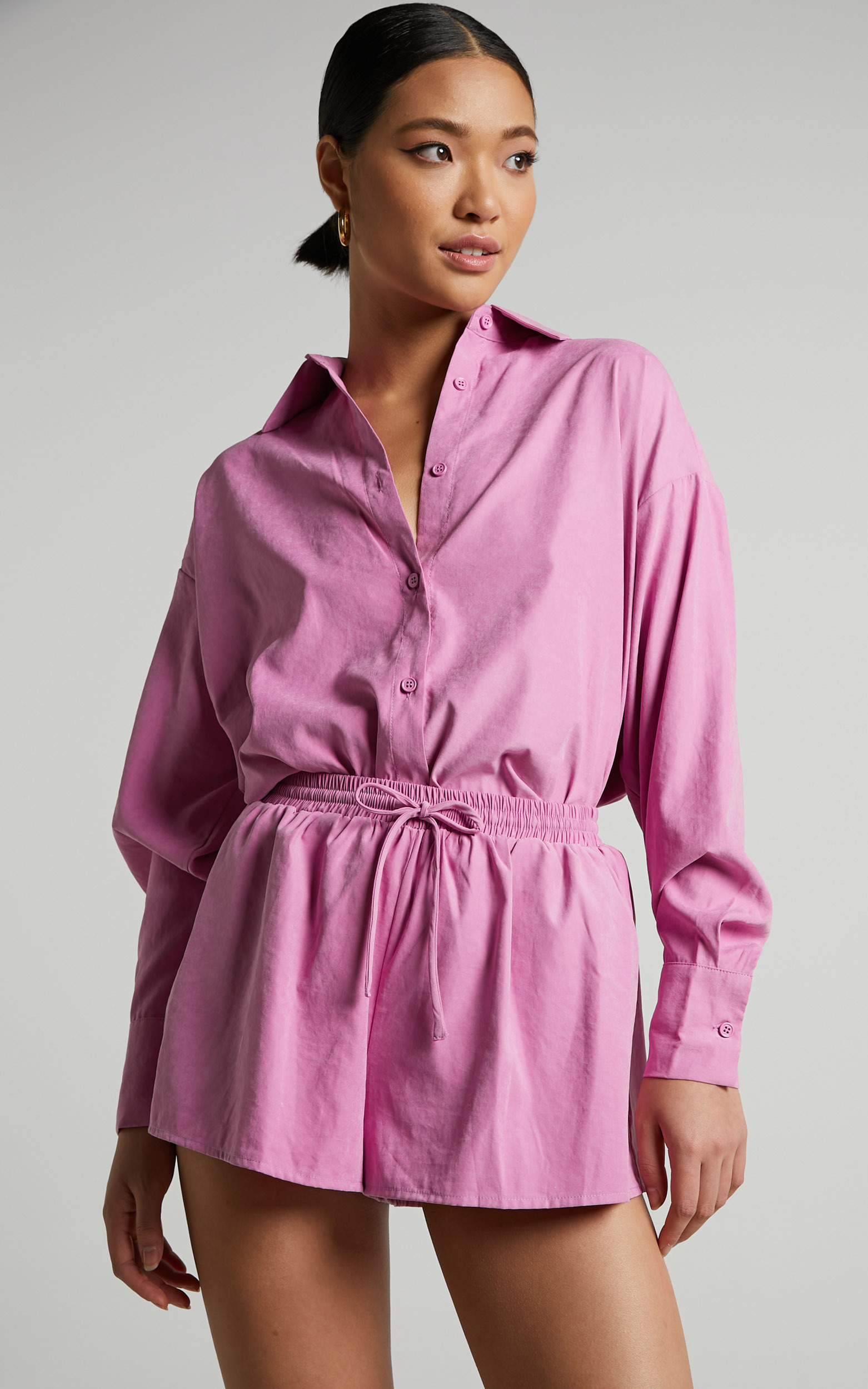 Niobe Shirt - Relaxed Button Up Long Sleeve Shirt in Pink - 04, PNK1, hi-res image number null