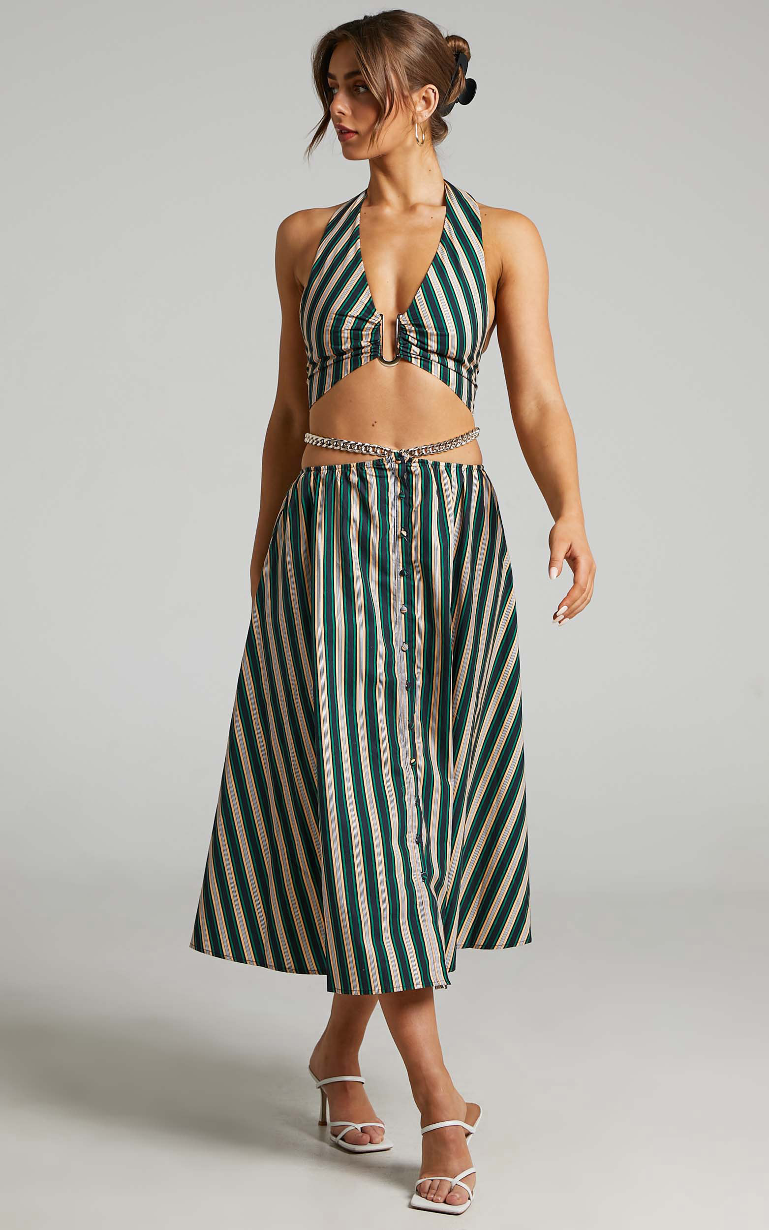 ATOIR - THE GRAVITY SKIRT in IVY PEACH STRIPE - 06, GRN1, hi-res image number null