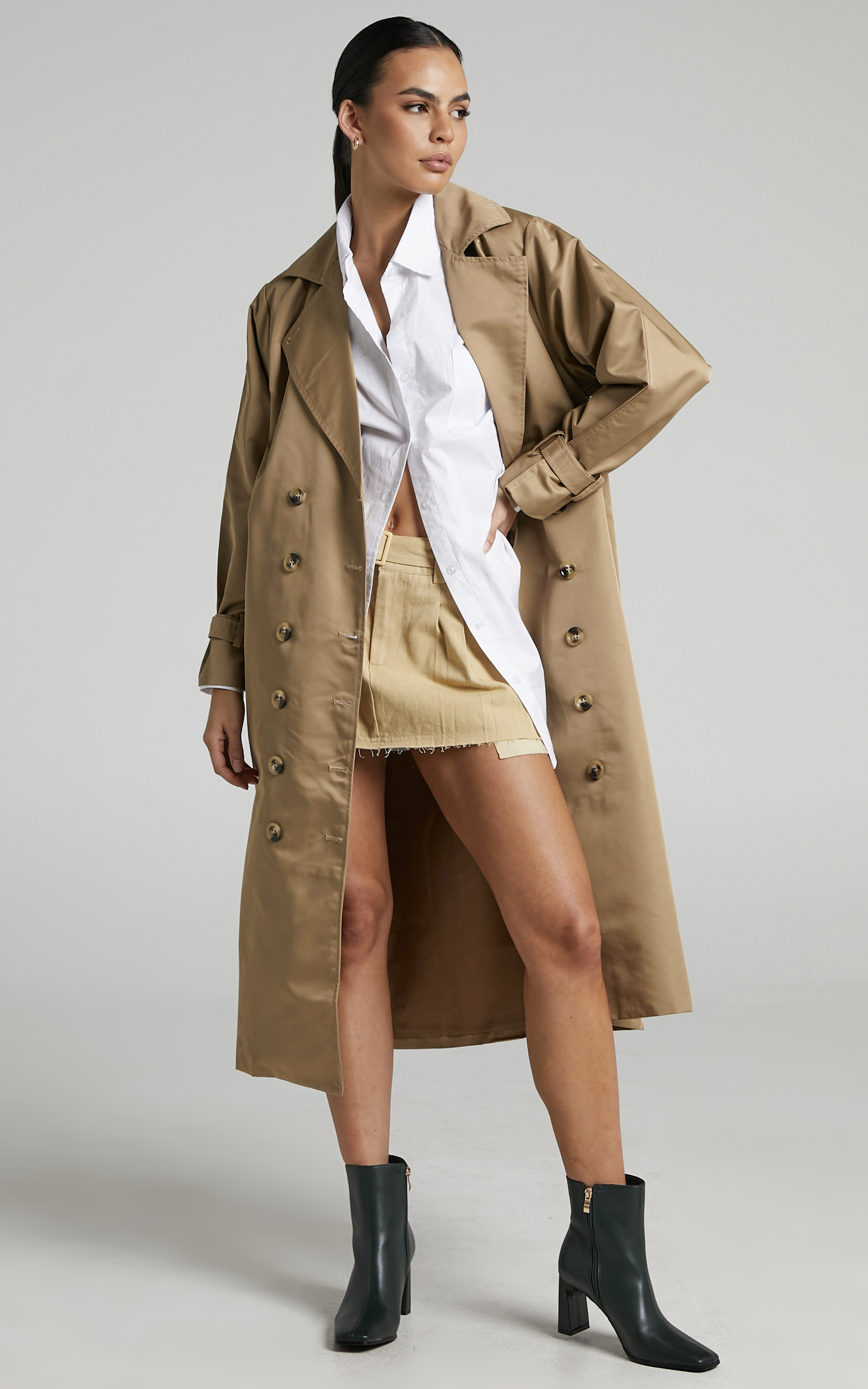 Lliana Double Breasted Trench Coat in Tan - 06, BRN1, hi-res image number null
