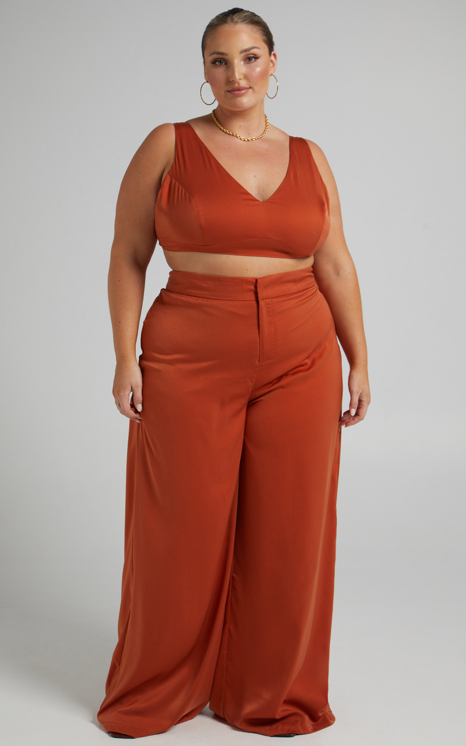 Alexandra Two Piece Pant Set in Rust Satin - 06, BRN1, hi-res image number null