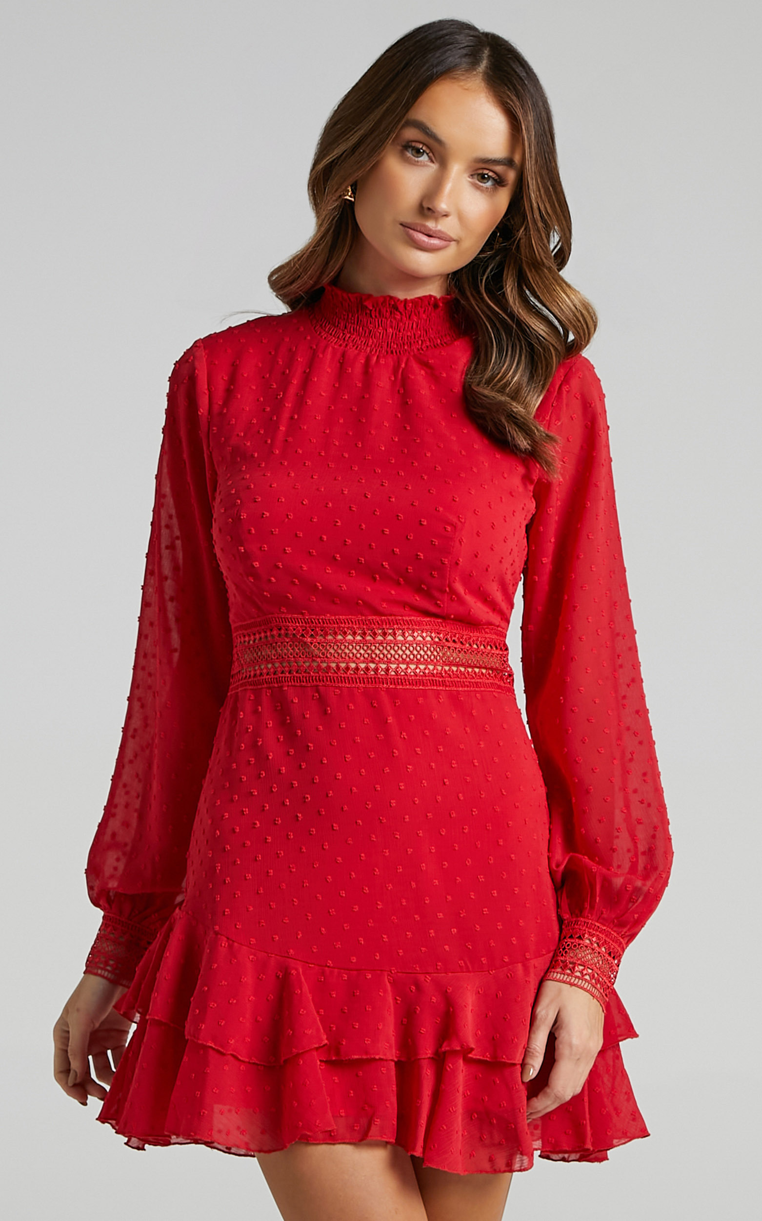 Are You Gonna Kiss Me Long Sleeve Mini Dress in Red - 04, RED2, hi-res image number null