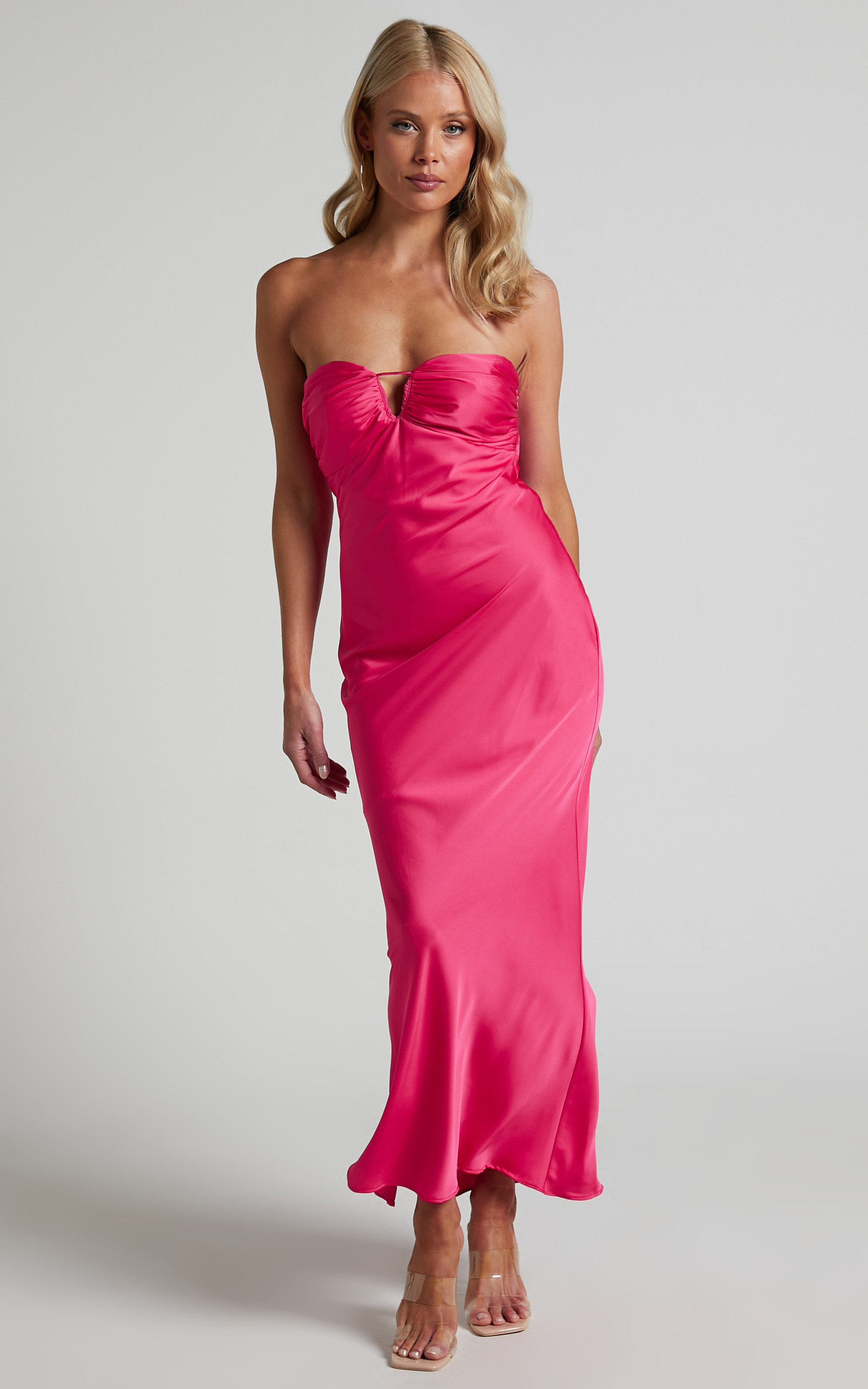 Raya Keyhole Cut Out Sweetheart Strapless Midi Dress in Hot Pink - 06, PNK1, hi-res image number null