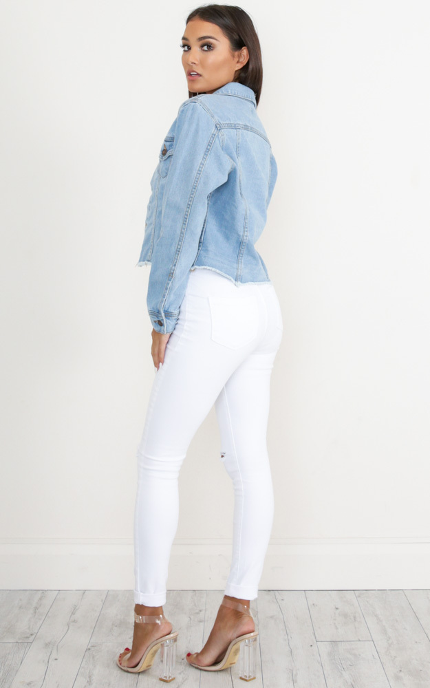 Learn To Love denim jacket in light wash - 6 (XS), Blue, hi-res image number null