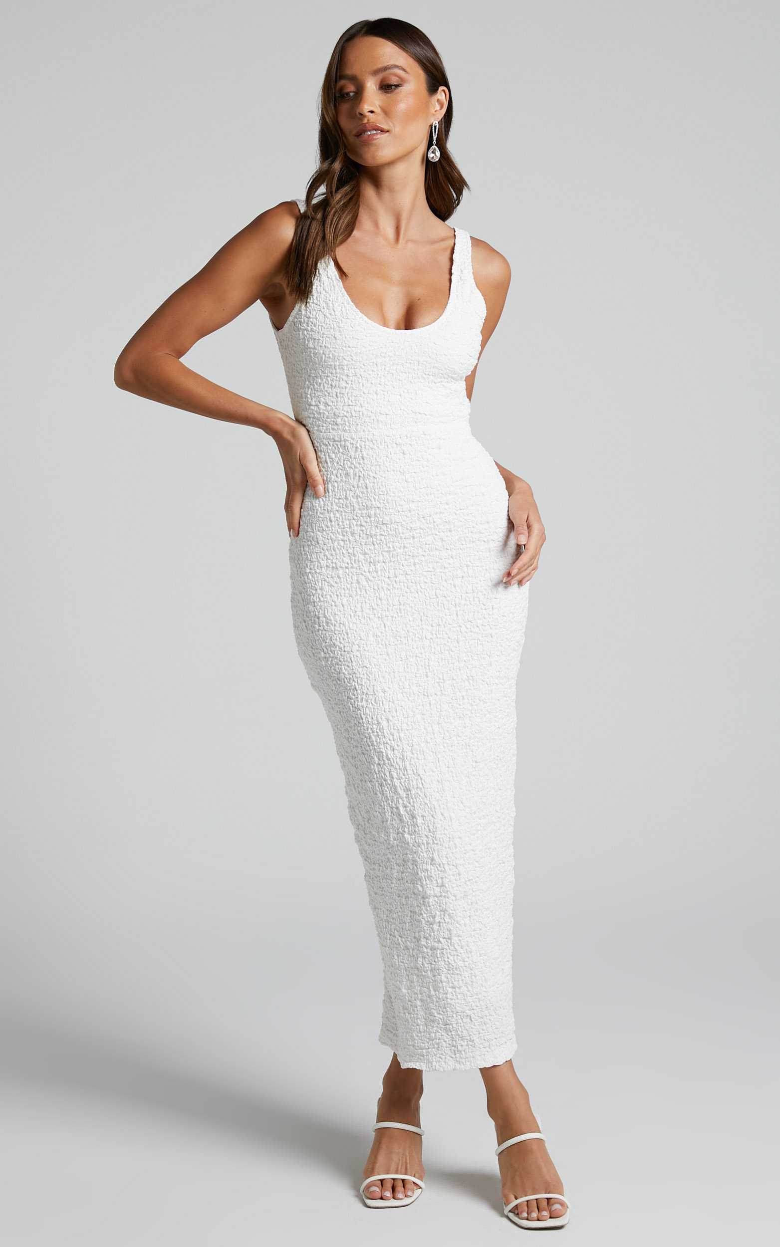 Novida Midi Dress - Textured Bodycon Dress in White - 06, WHT1, hi-res image number null