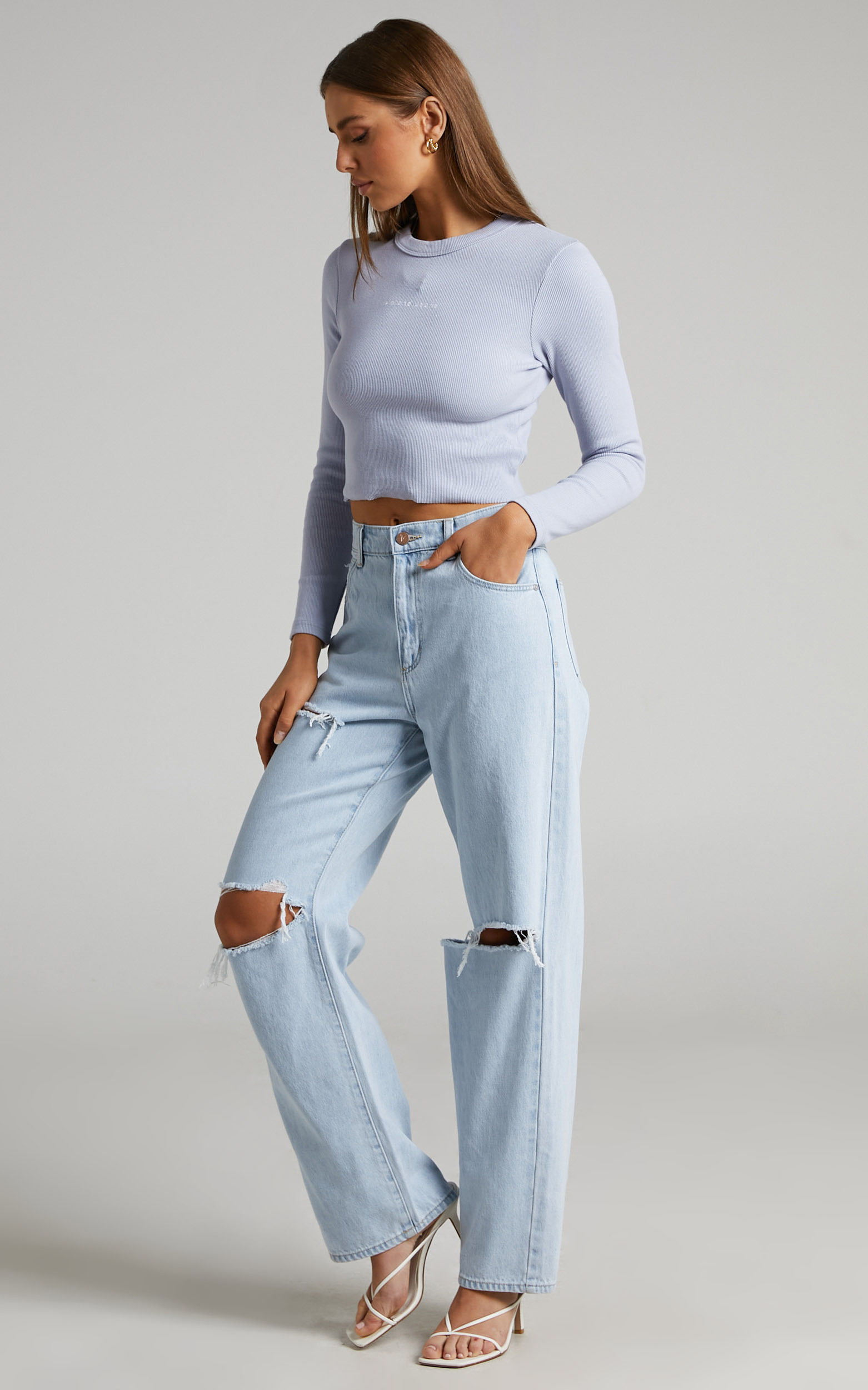 Abrand - A Heather Long Sleeve Tee in Dusty Blue - L, BLU1, hi-res image number null