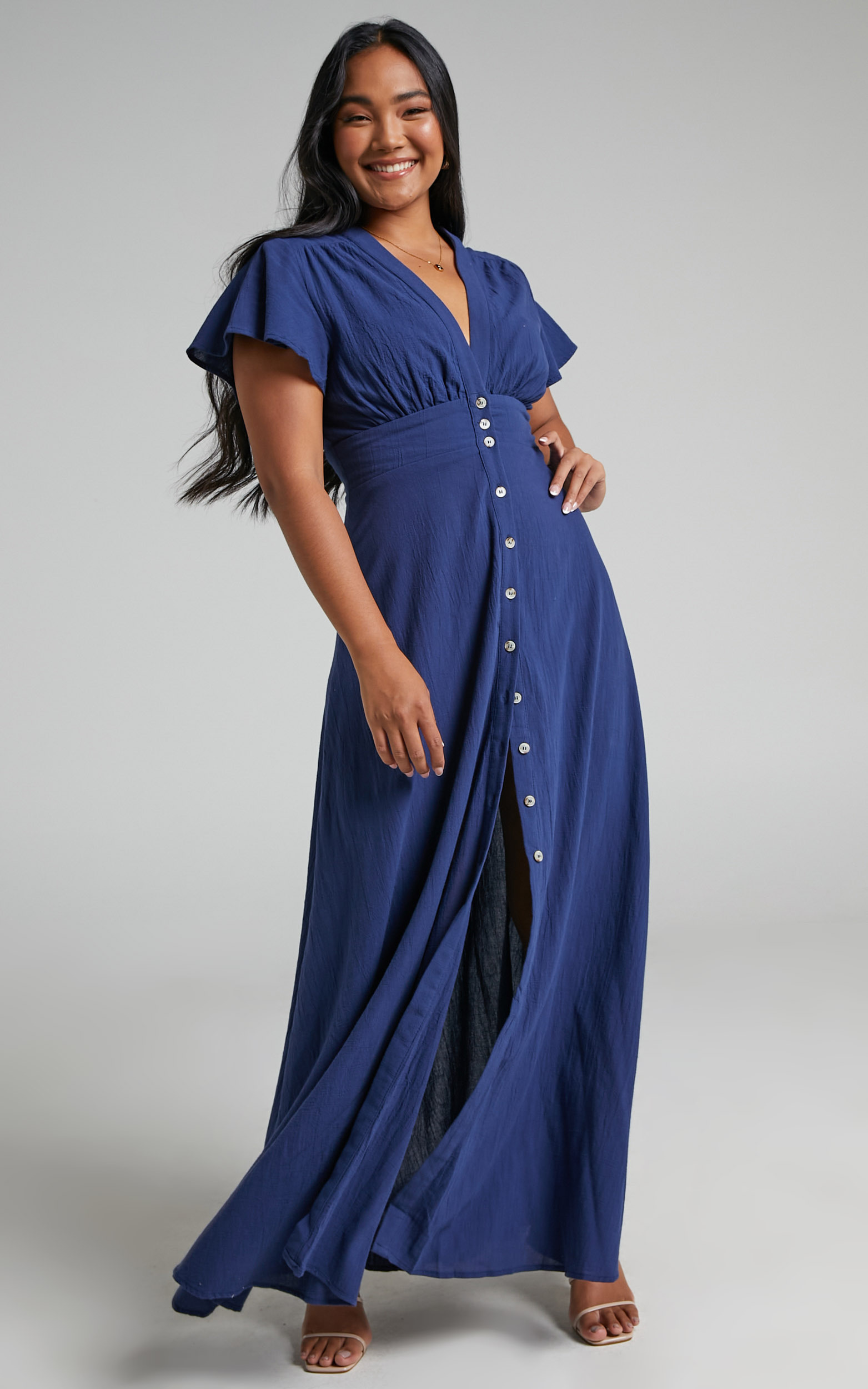 Elijah Empire Waist Button Down Maxi Dress in Navy - 06, NVY2, hi-res image number null