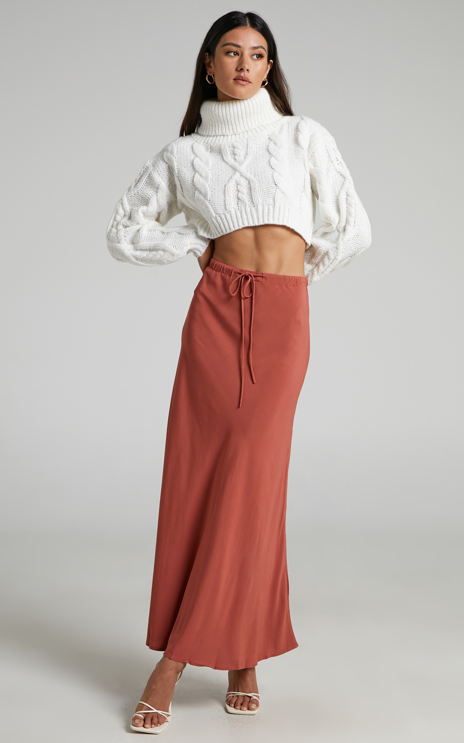 Devina Bias Cut Midi Skirt in Clay - 06, BRN1, hi-res image number null