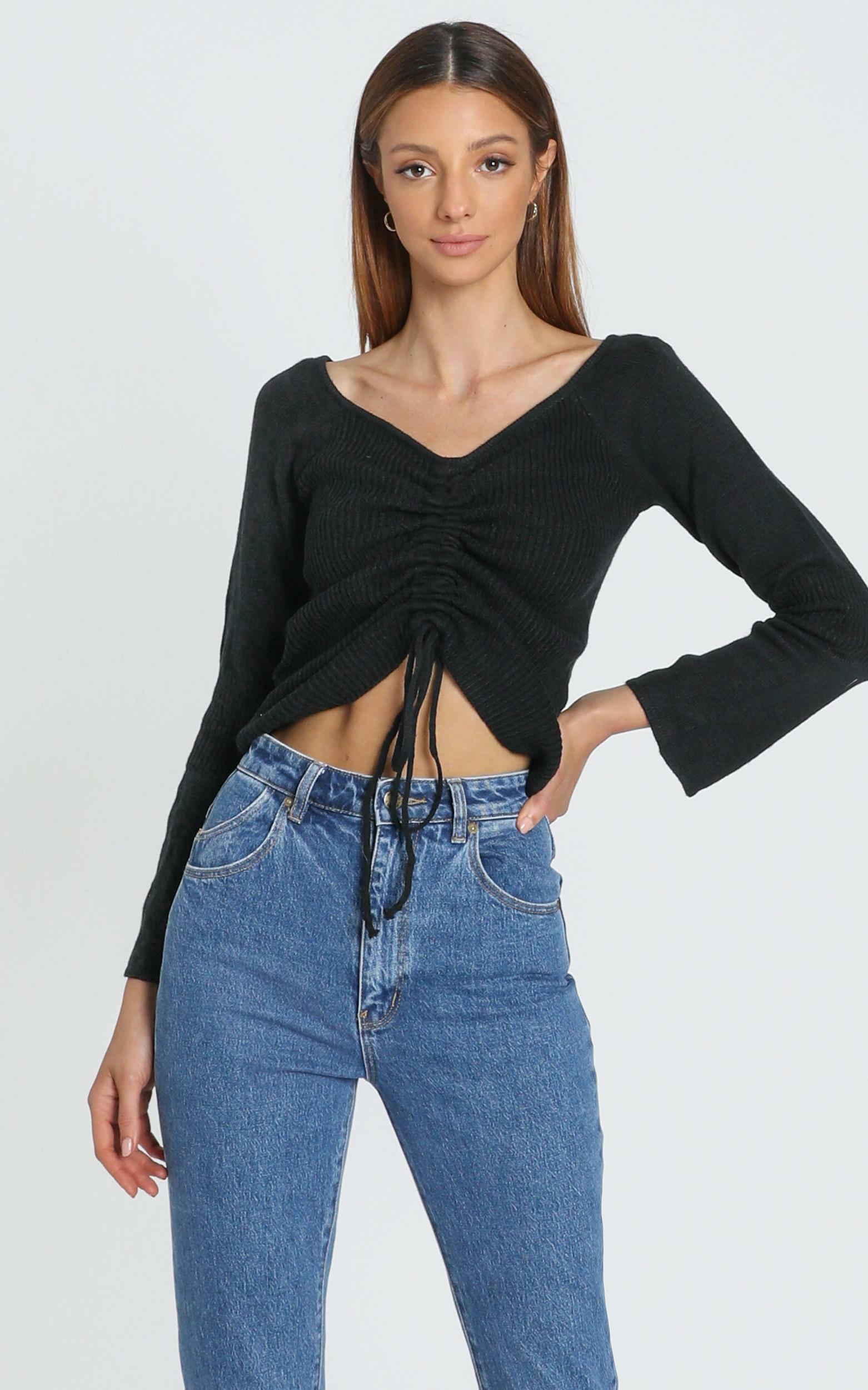 Leia Ruched Detail Knit in Black - S/M, BLK1, hi-res image number null