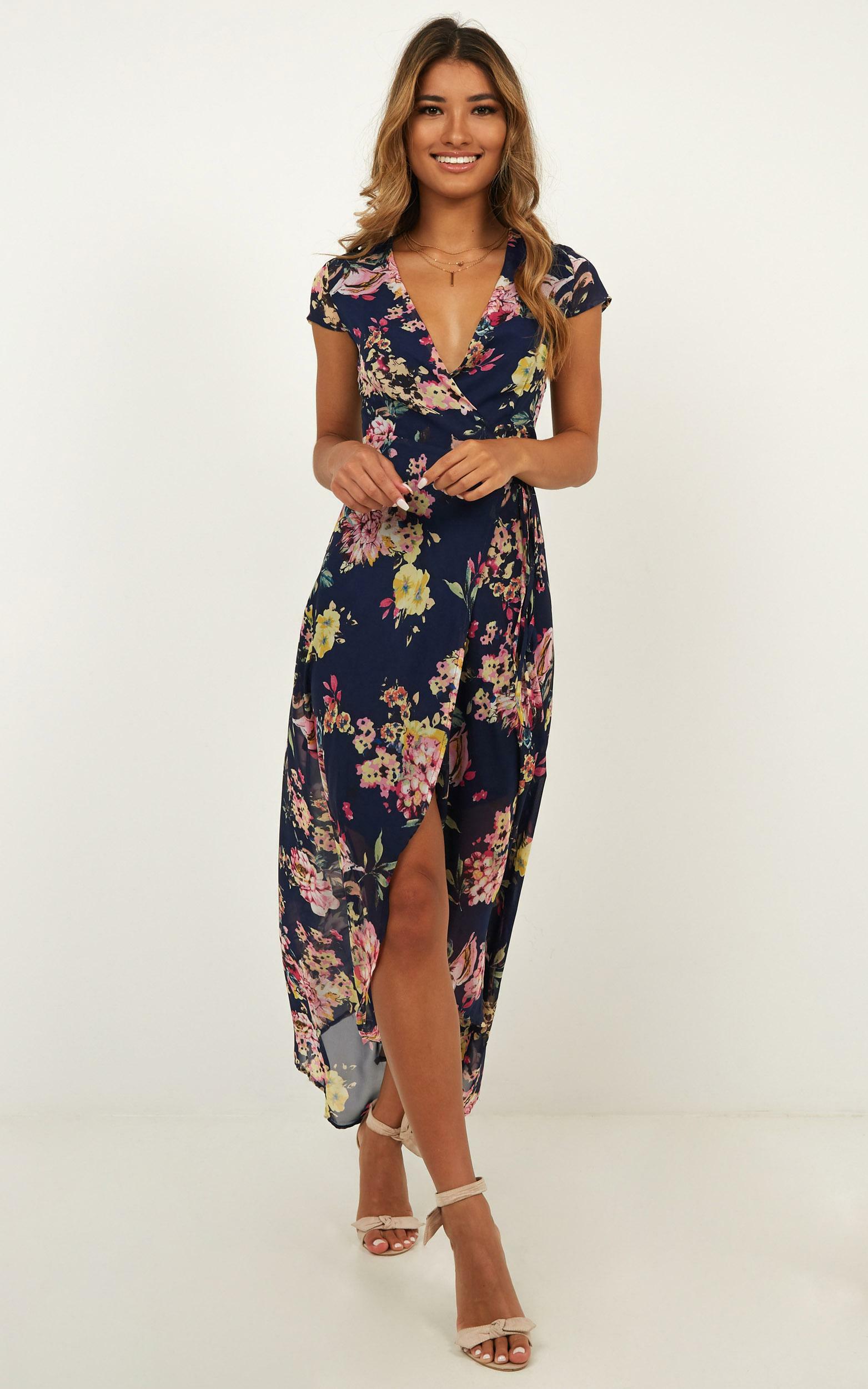 Wrap And Cross Maxi Dress in Navy Floral - 6 (XS), NVY1, hi-res image number null