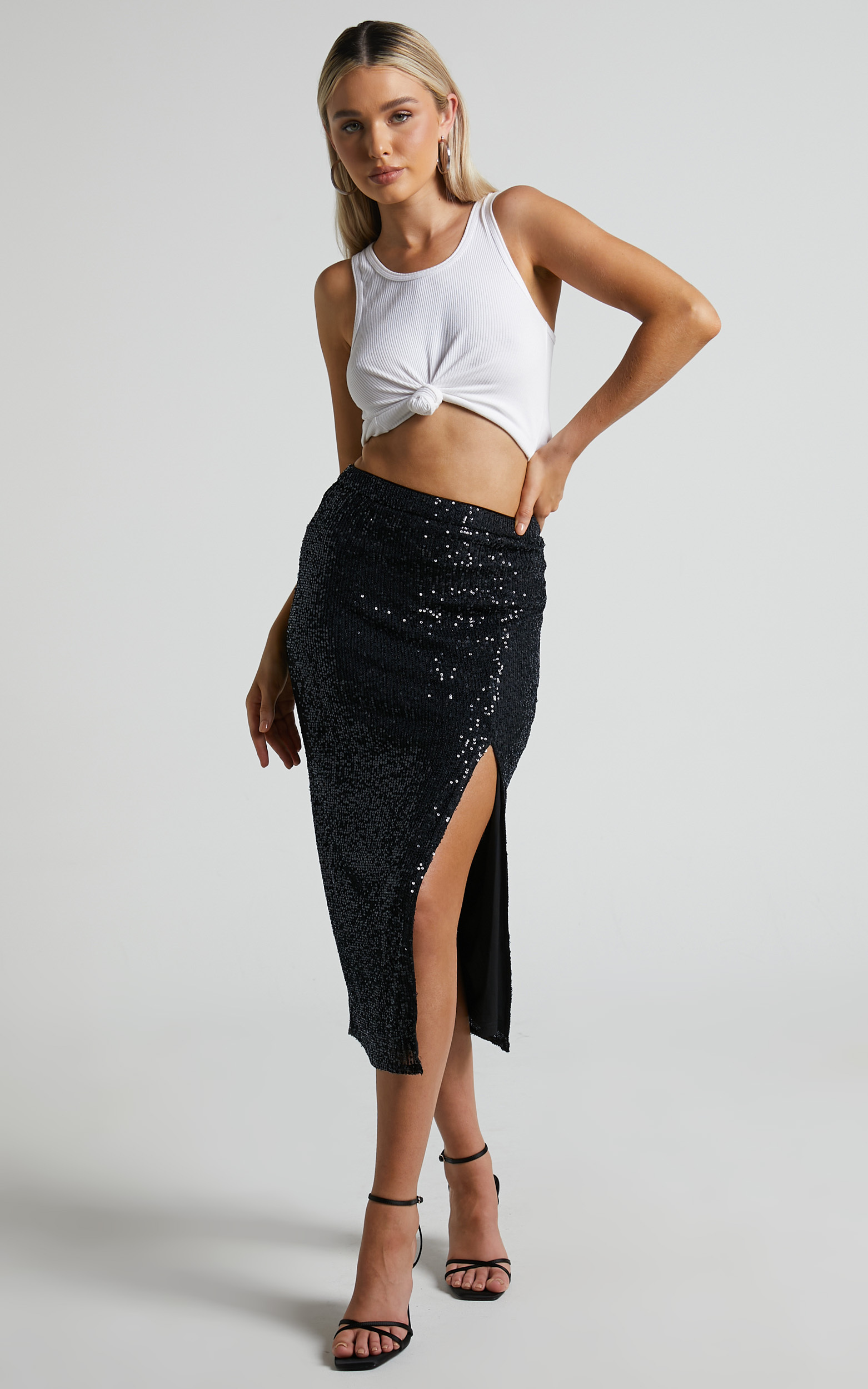 Demelza Sequin Midi Skirt in Black - 06, BLK1, hi-res image number null