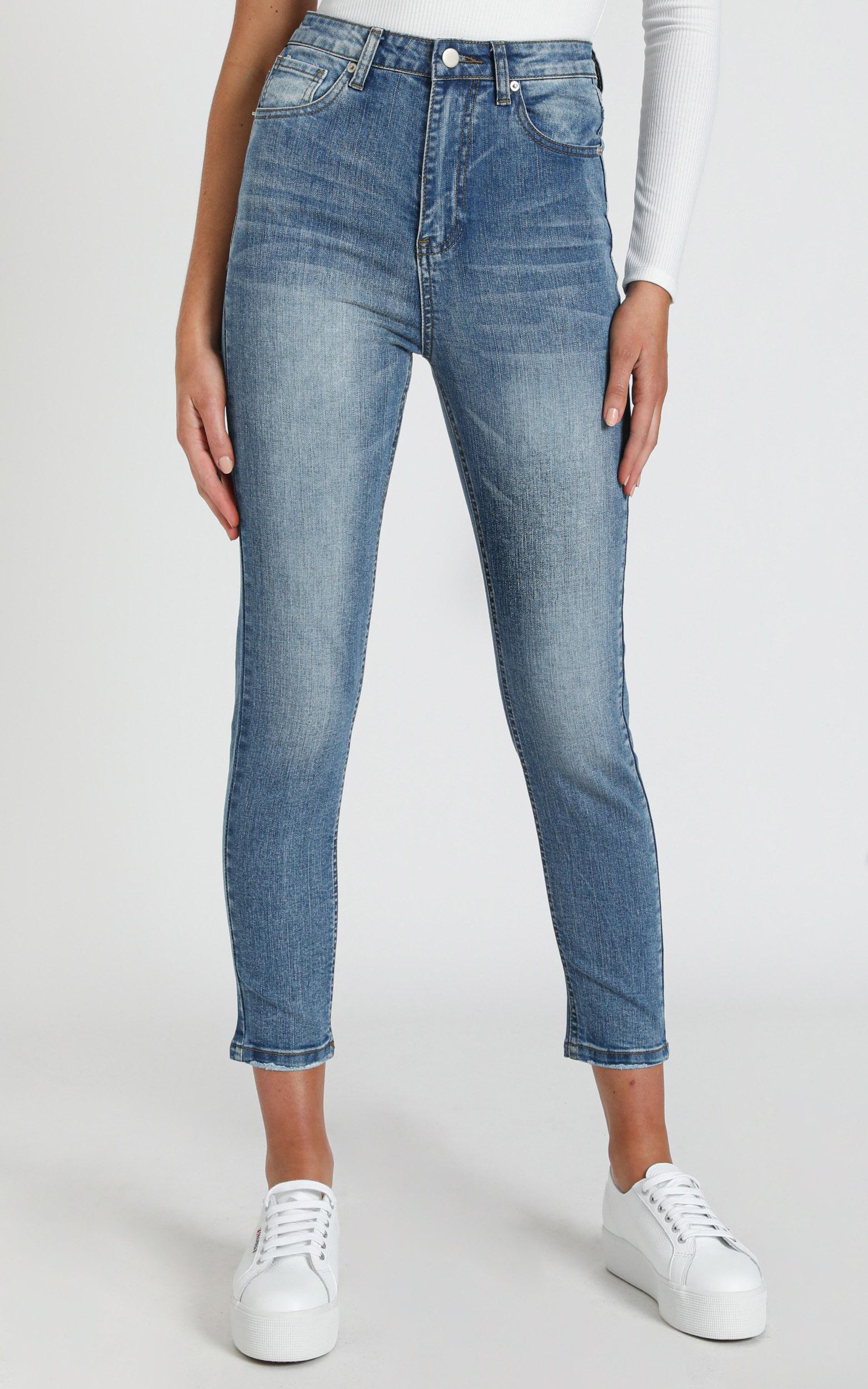 Caitlin Skinny Jeans In Mid Blue Denim | Showpo