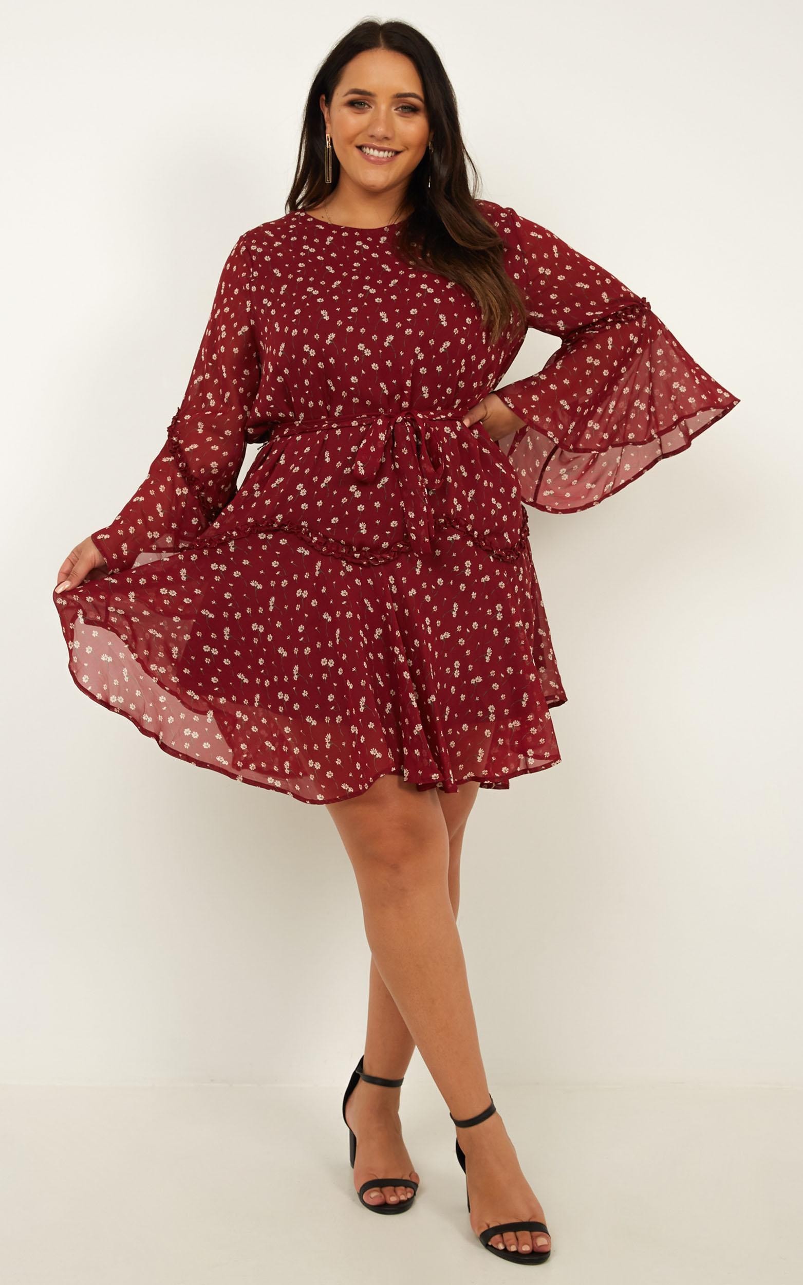 So Whats Next Dress In Wine Floral - 4 (XXS), Wine, hi-res image number null