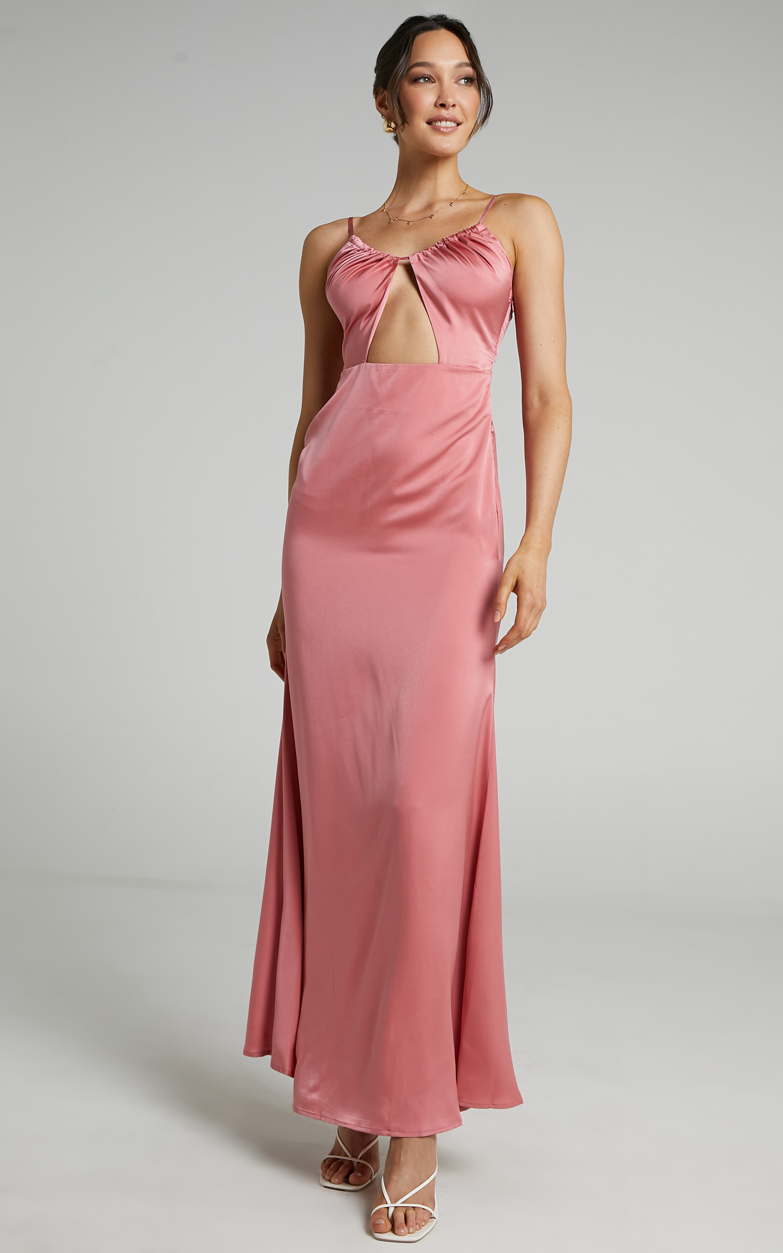 Lisah Maxi Dress in Dusty Rose Satin - 06, PNK1, hi-res image number null