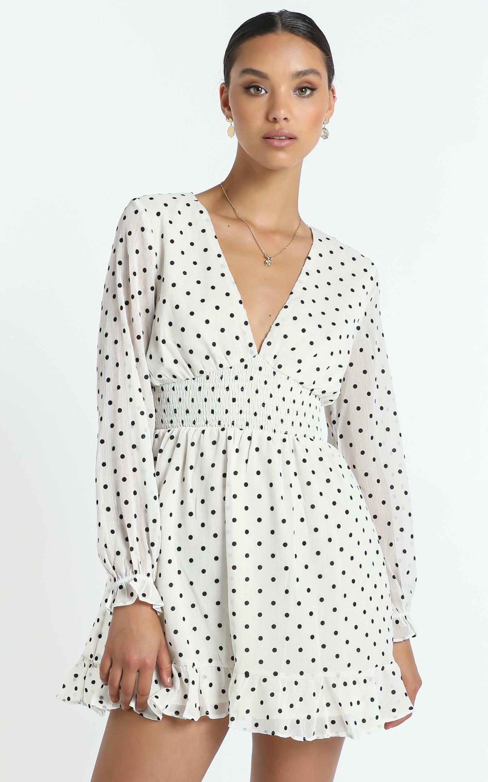 Pretty As You Long Sleeve Mini Dress in Cream Spot - 04, CRE3, hi-res image number null