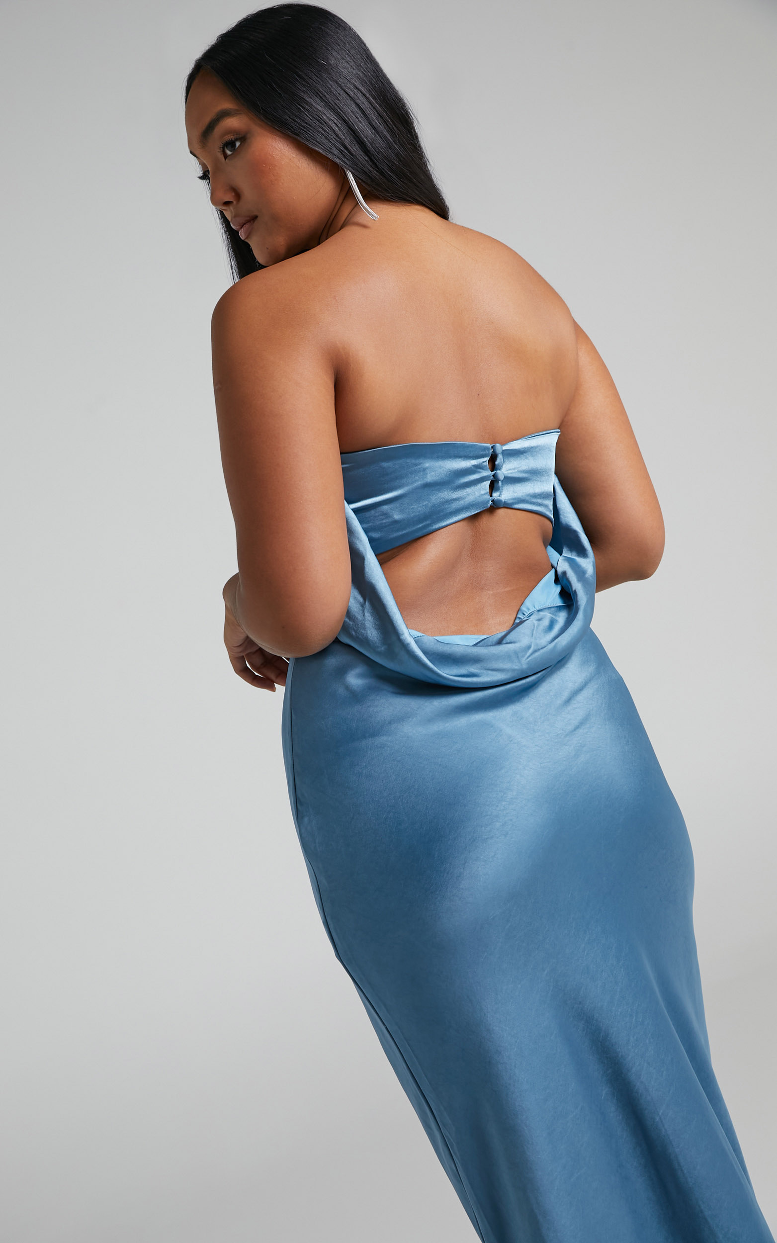 Charlita Strapless Cowl Back Satin Maxi Dress in Steel Blue - 06, BLU1, hi-res image number null