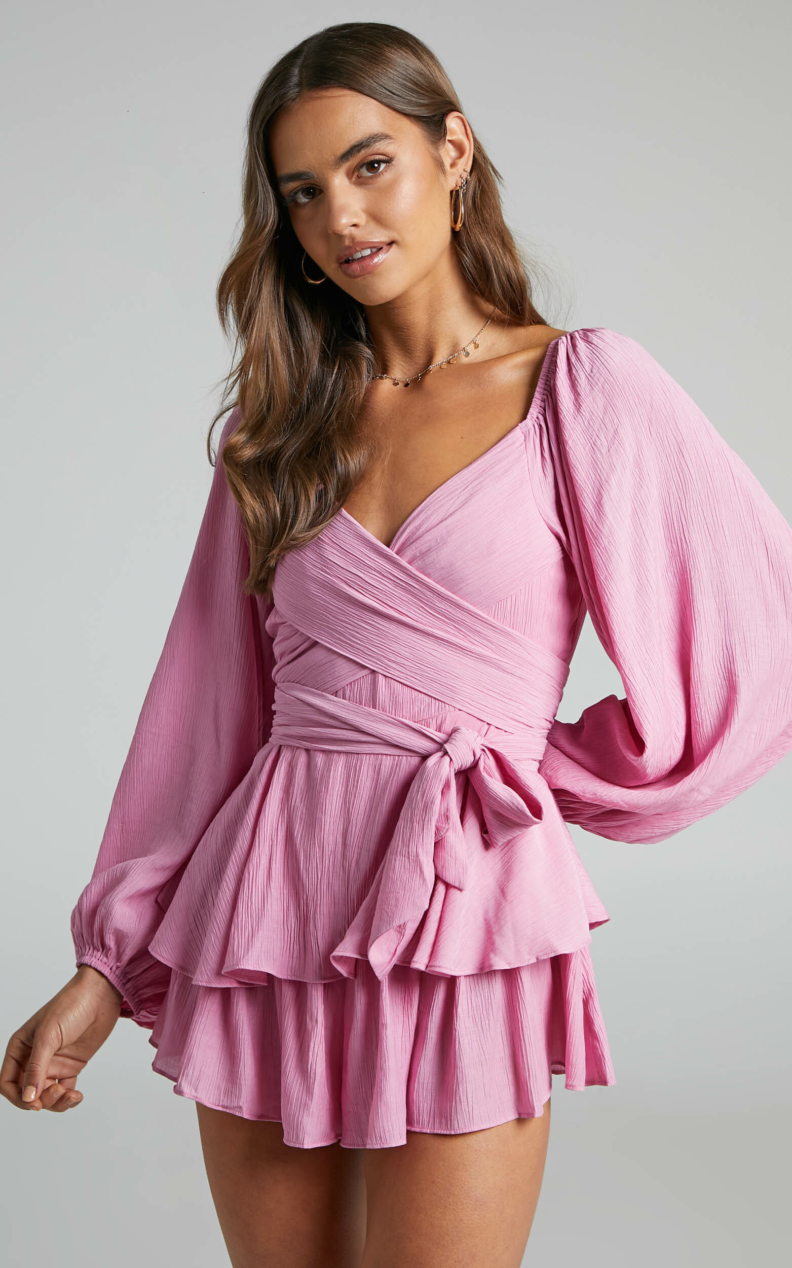 Florice Wrap Front Frill Playsuit in Pink - 04, PNK1, hi-res image number null