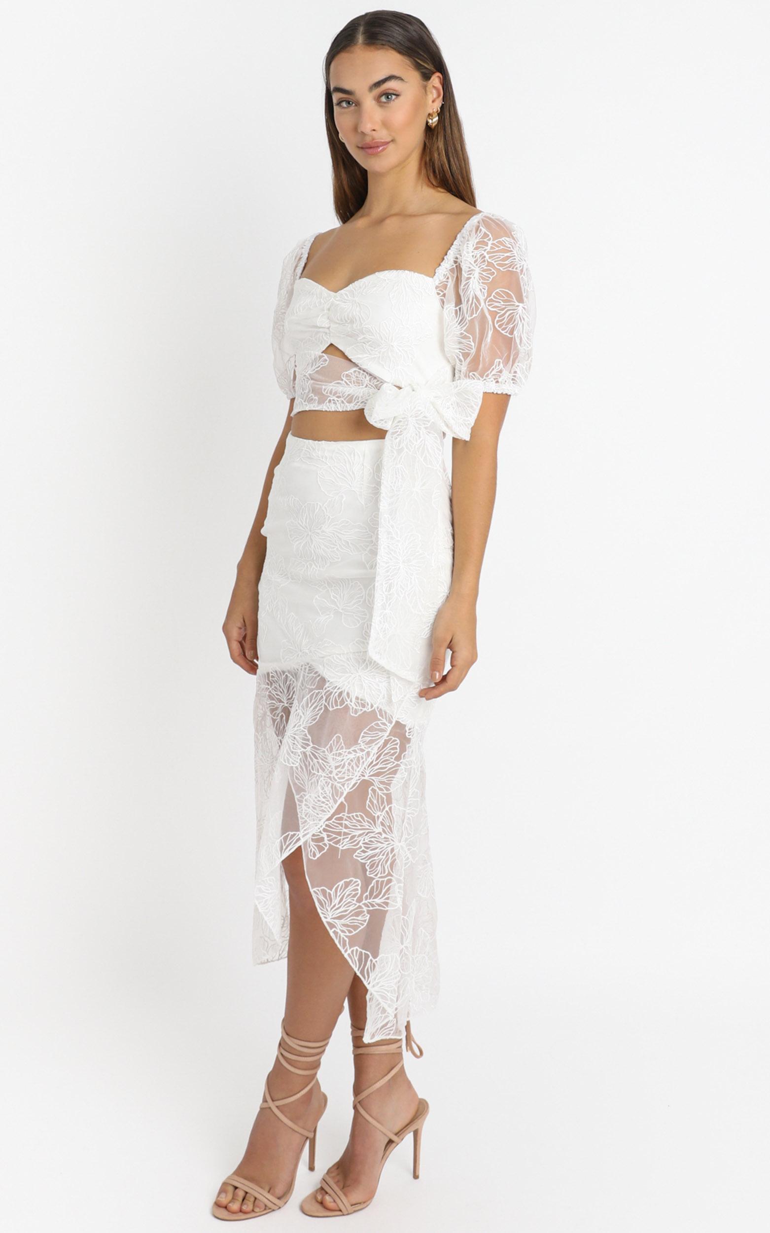 Kamilla Tie Front Midi Dress in White Embroidery | Showpo USA