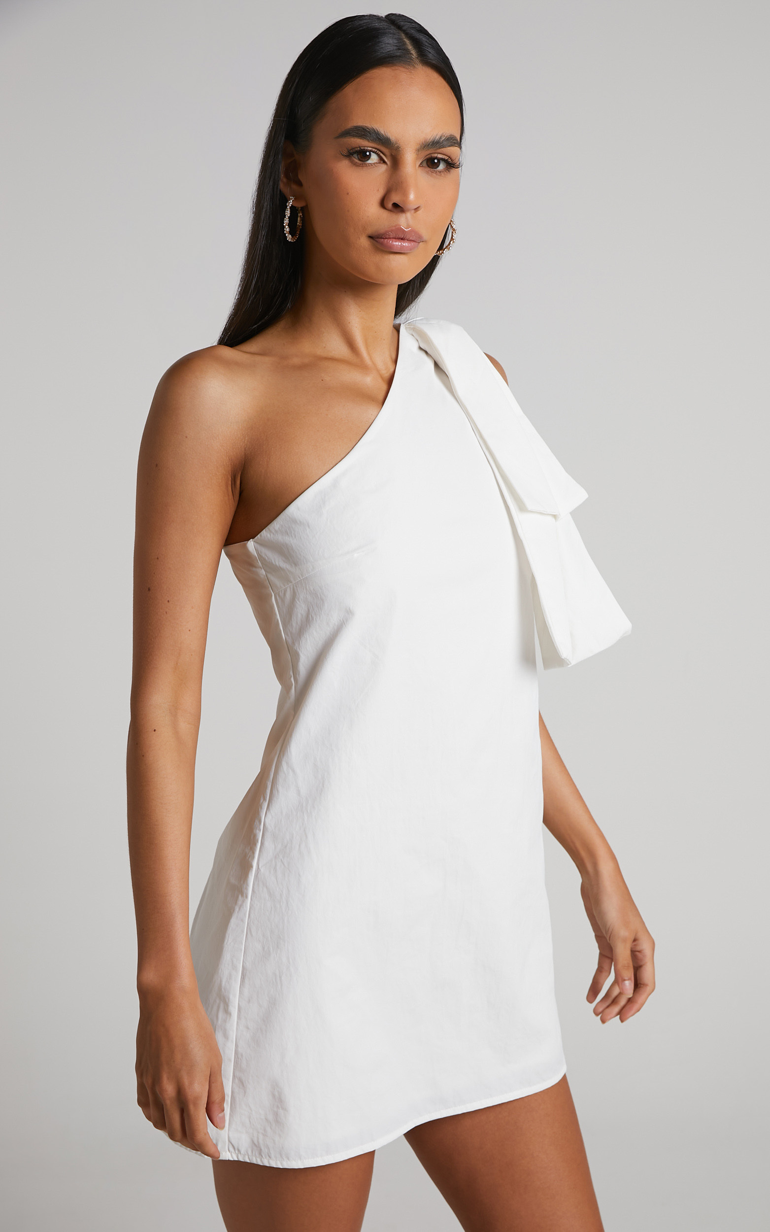Khirara Mini Dress - One Shoulder Bow Detail Dress in White | Showpo USA