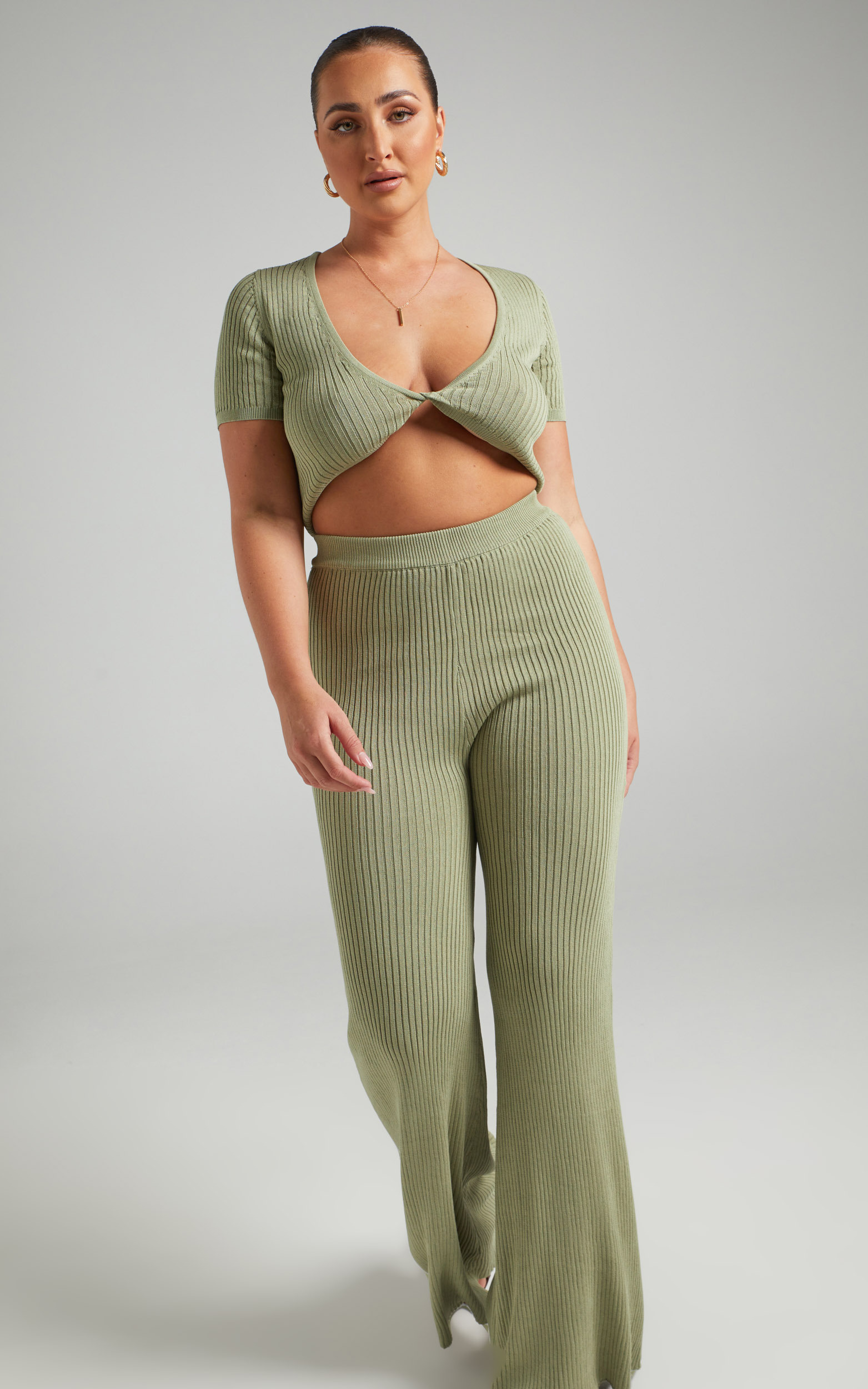 Zyanya Ribbed Cropped Two Piece Set in Sage - 06, GRN1, hi-res image number null