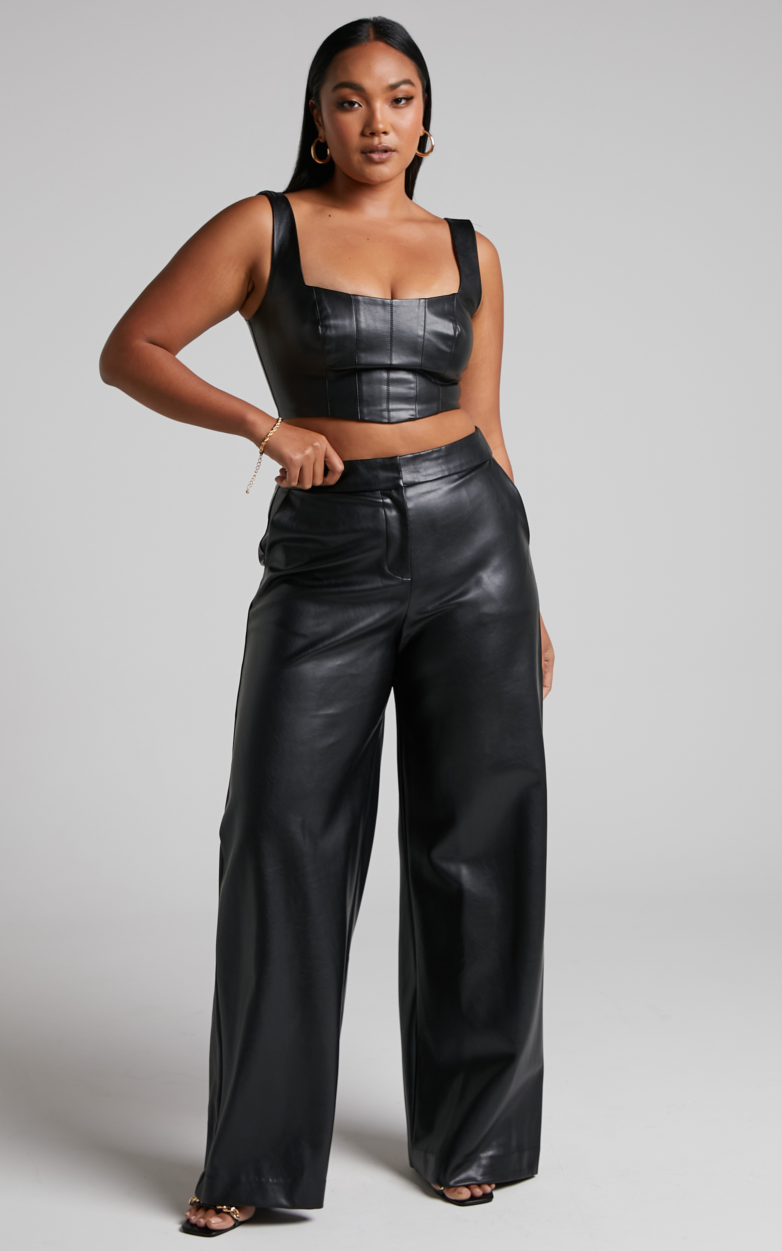 Minx Faux Leather Wide Leg Trousers in Black - 04, BLK1, hi-res image number null