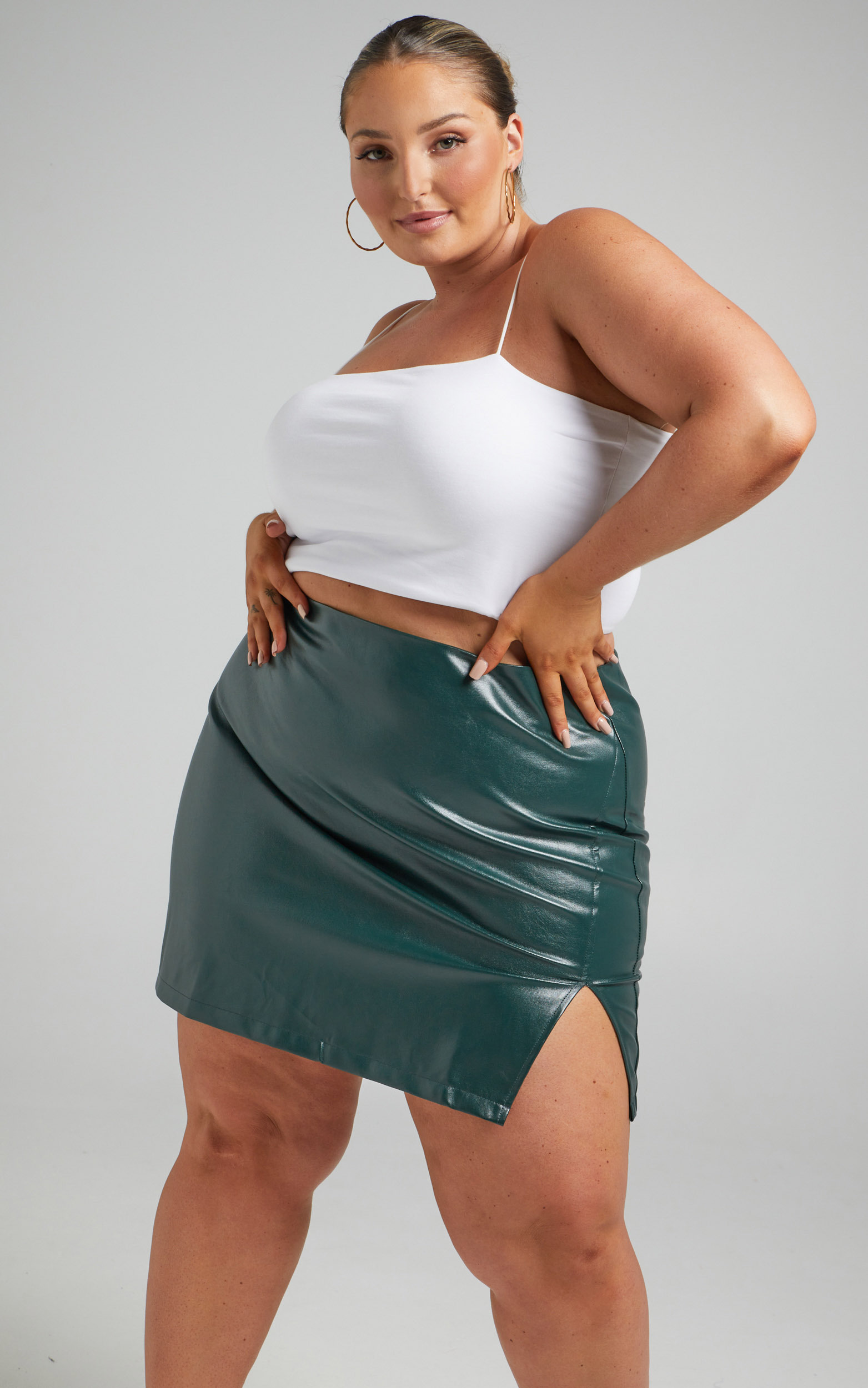 In The Name Of Love  Leatherette Mini Skirt in Emerald Leatherette - 04, GRN2, hi-res image number null