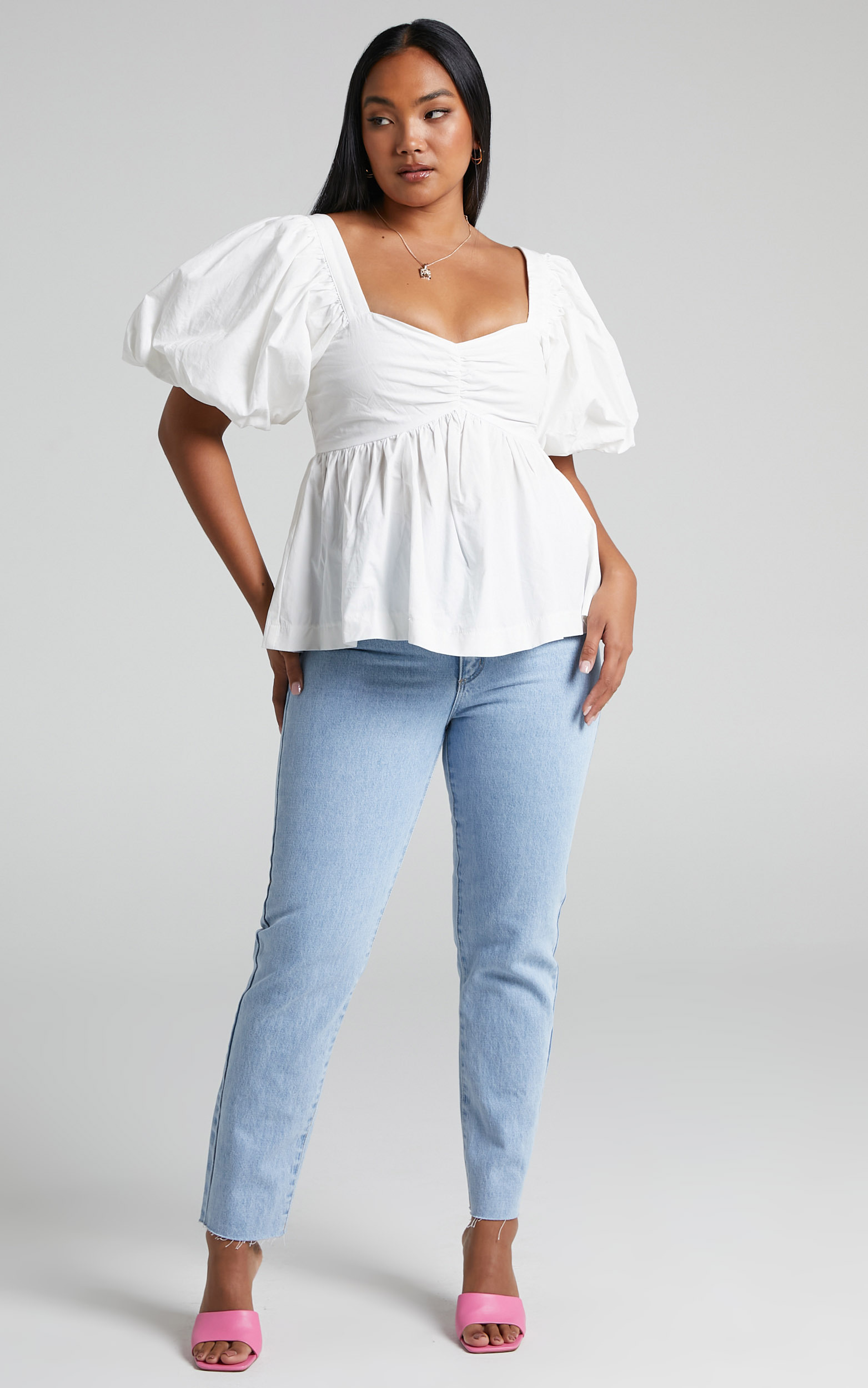 Shanskie Puff Sleeve Peplum Top in Off White - 04, WHT1, hi-res image number null