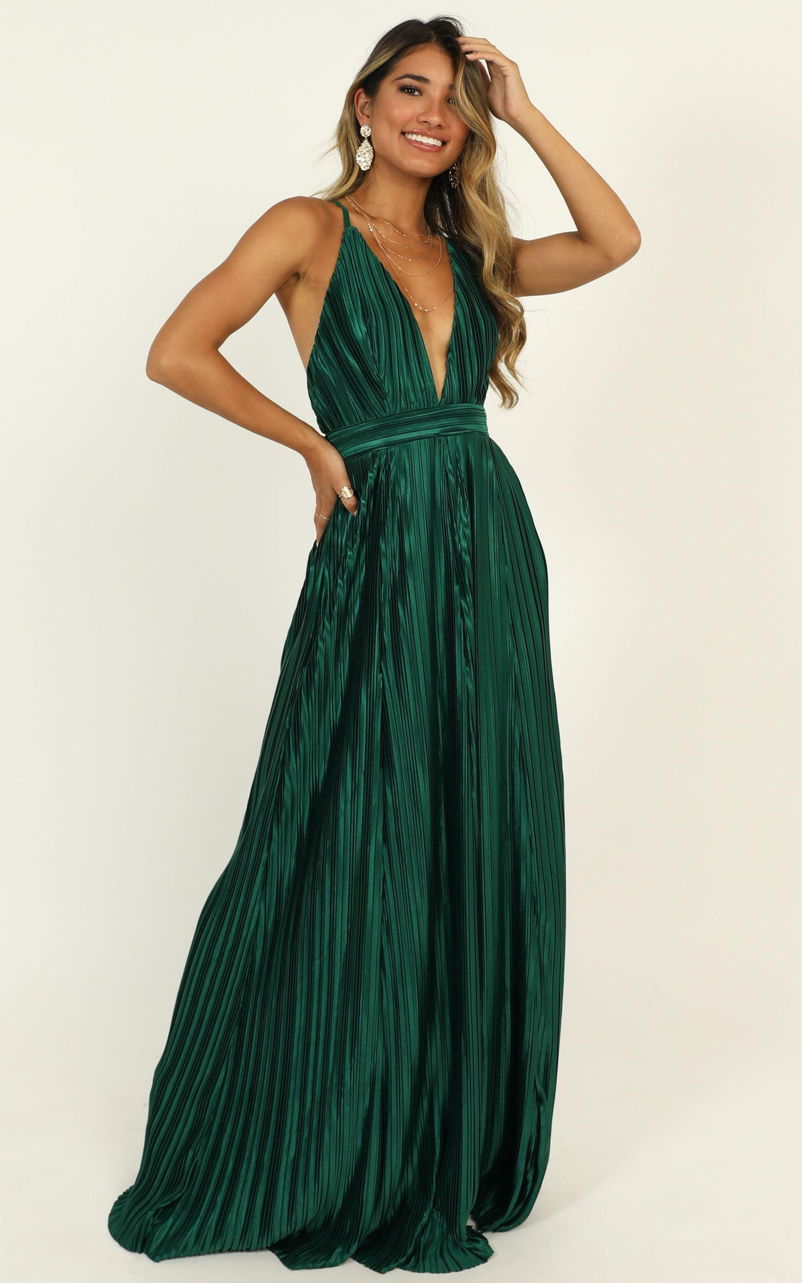 Dance With You Pleated Maxi Dress In Emerald Green | Showpo