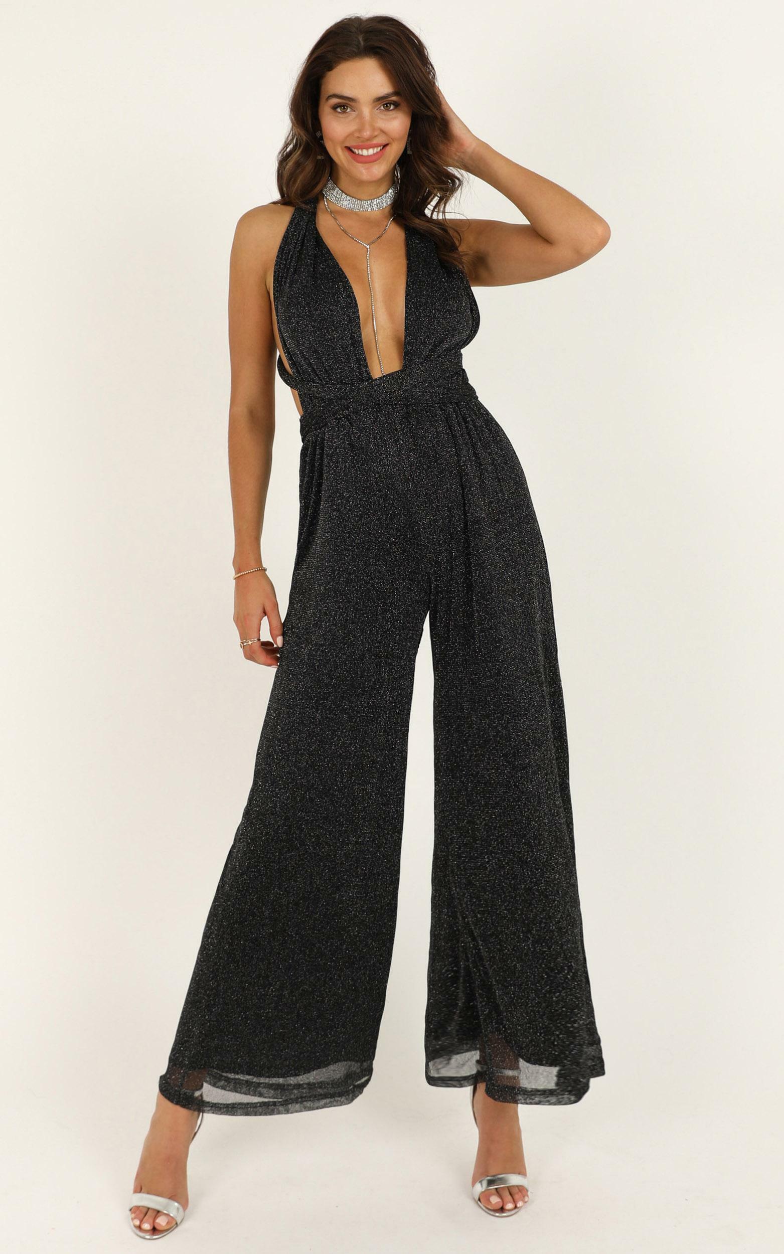 Stand Up For Me Jumpsuit In Black Lurex | Showpo USA