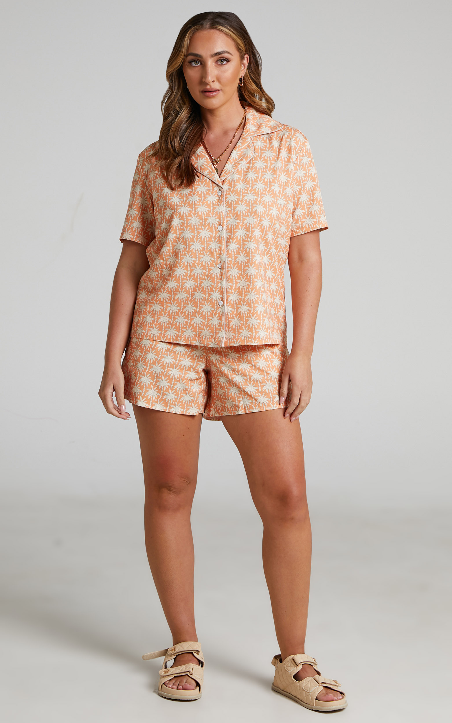 Reegan Collared Shirt and Shorts Two Piece Set in Orange - L, ORG1, hi-res image number null