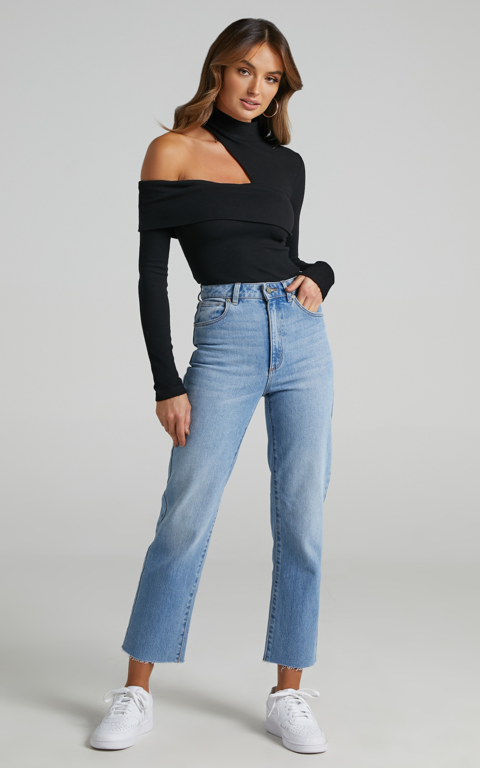 Kiefer Asymmetric Long Sleeve Cutout Top in Black - 06, BLK1, hi-res image number null