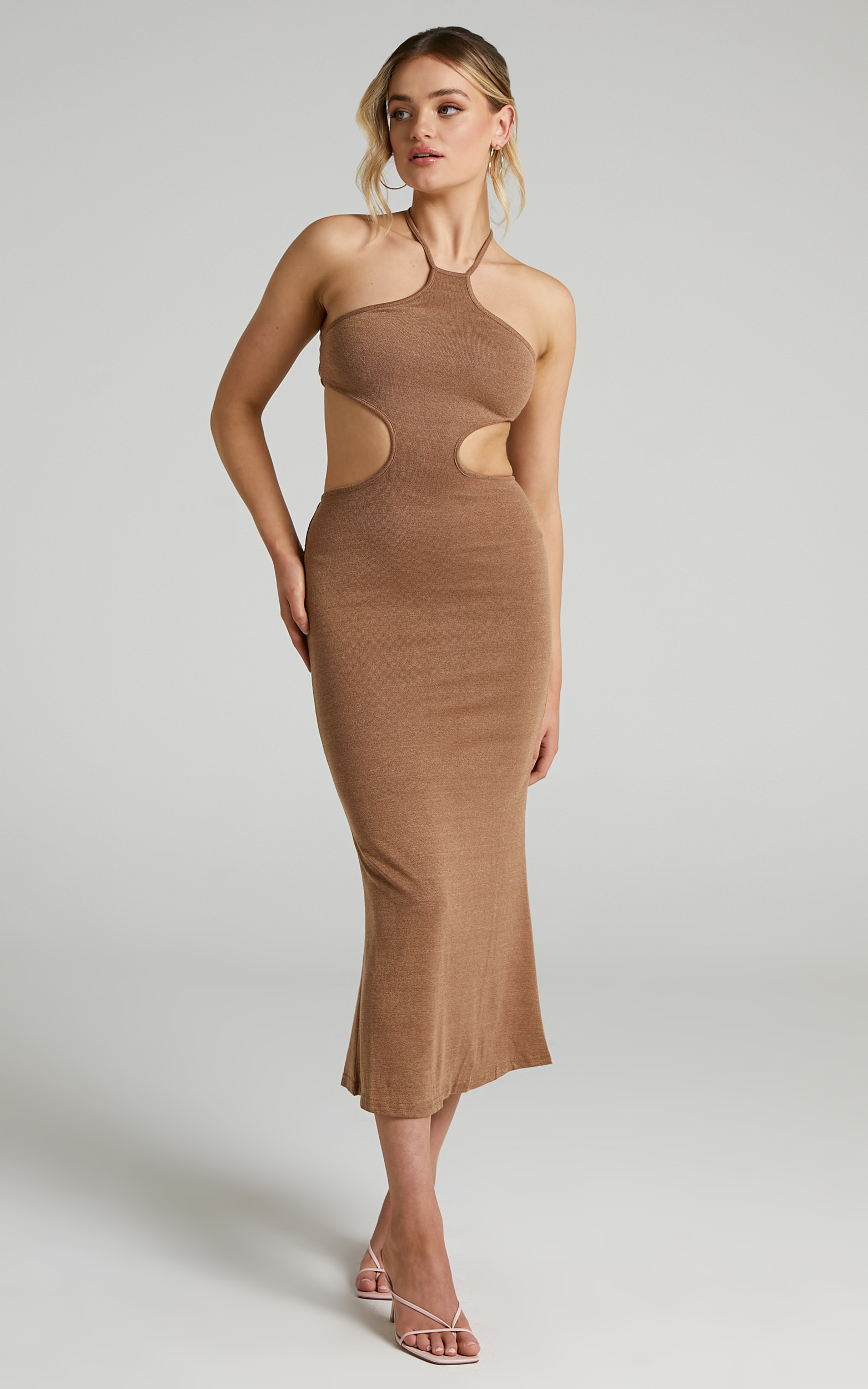 Saskia Side Cut Out Midi Dress in Chocolate - 06, BRN1, hi-res image number null