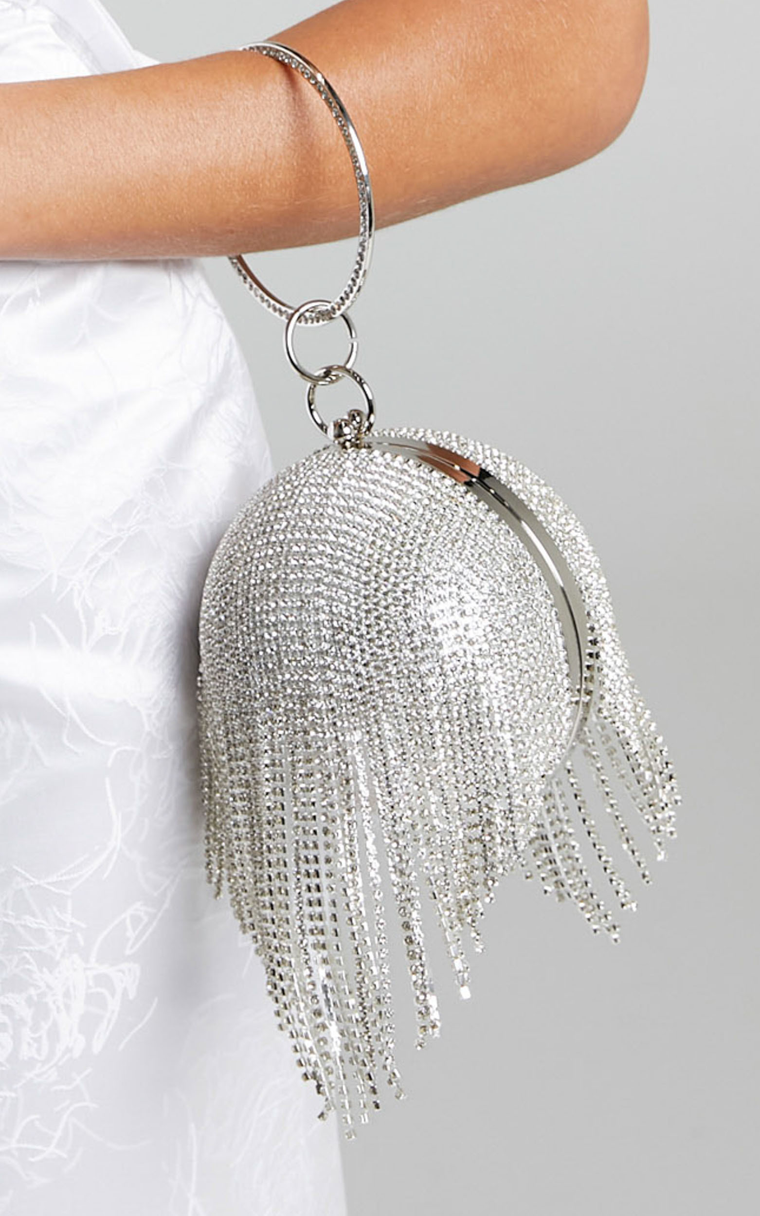 Downeti Diamante Sphere Clutch Bag in Silver - OneSize, SLV1, hi-res image number null
