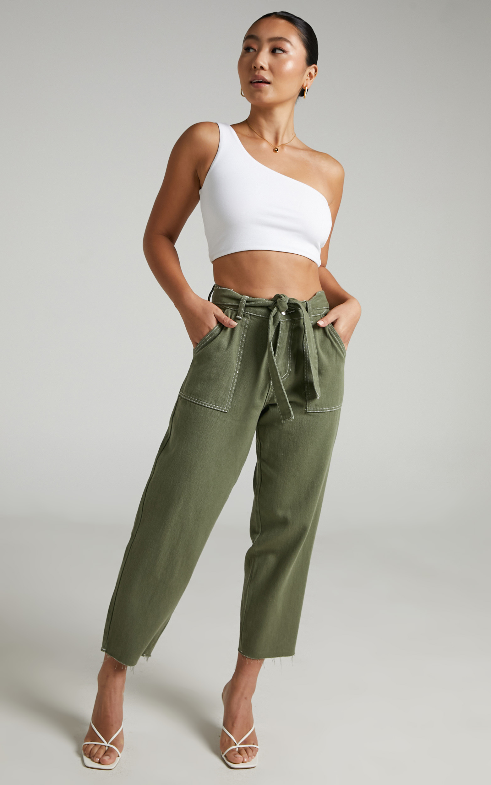 Leyton Tie Waist Jeans in Khaki - 06, GRN1, hi-res image number null
