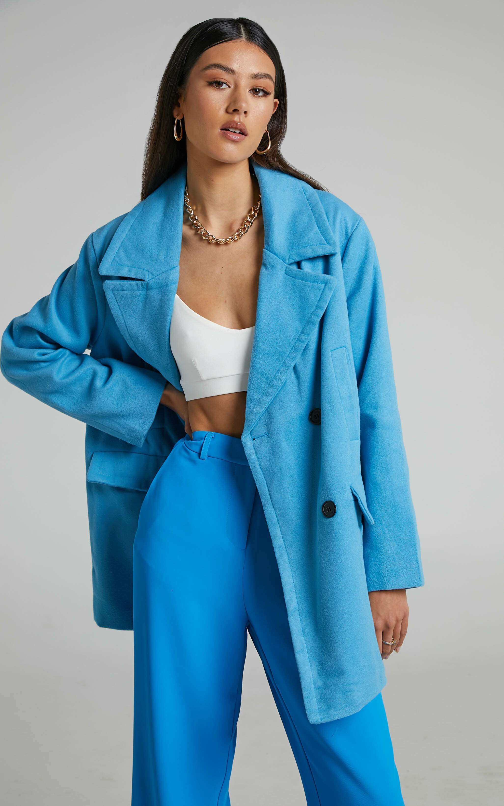 Trianka Oversized Double Breasted Coat in Blue - L, BLU1, hi-res image number null
